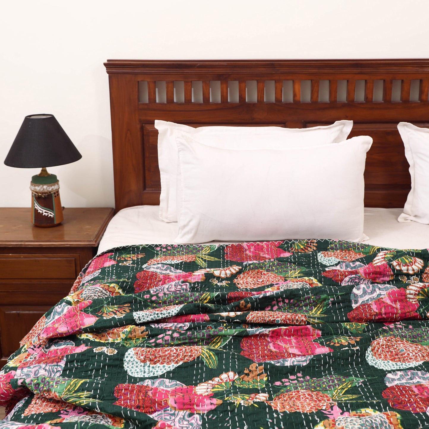 Green - Jaipur Print Tagai Work Double Bedsheet (108 x 90 in) 04