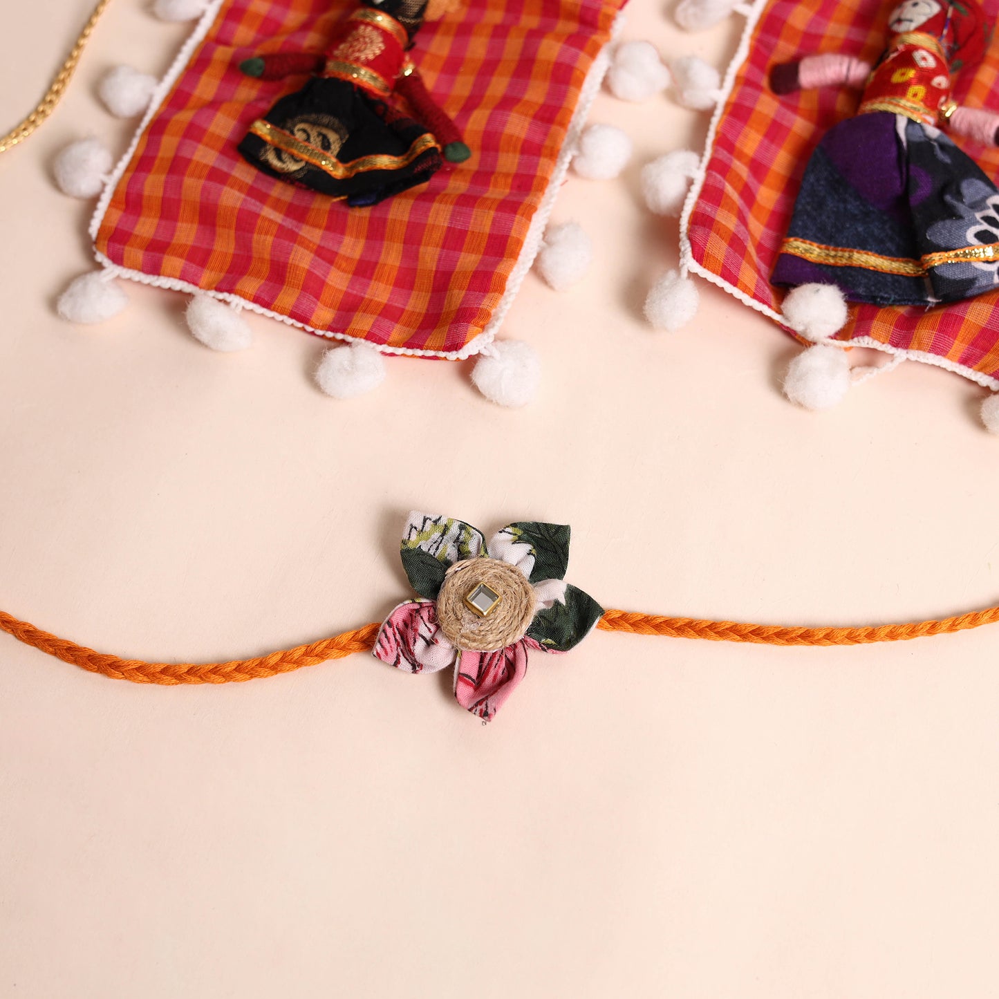 Handmade Fabric Flower Rakhi (Set of 2)