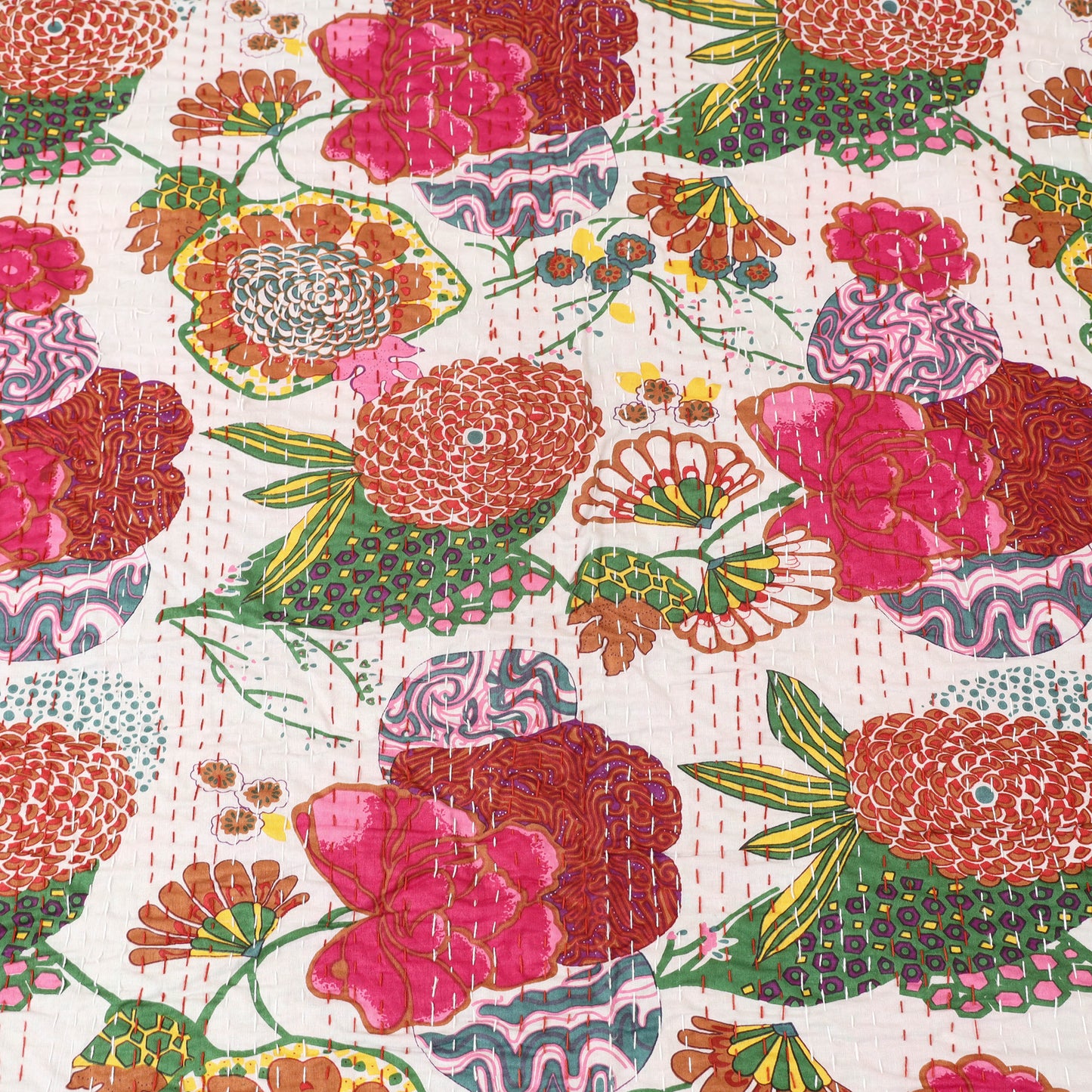 White - Jaipur Print Tagai Work Double Bedsheet (108 x 90 in) 07