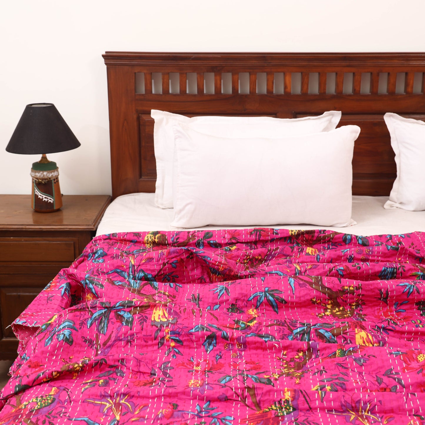 Pink - Jaipur Print Tagai Work Double Bedsheet (108 x 90 in) 08