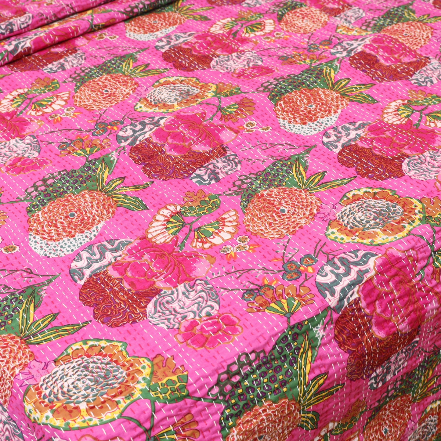 Pink - Jaipur Print Tagai Work Double Bedsheet (108 x 90 in) 09