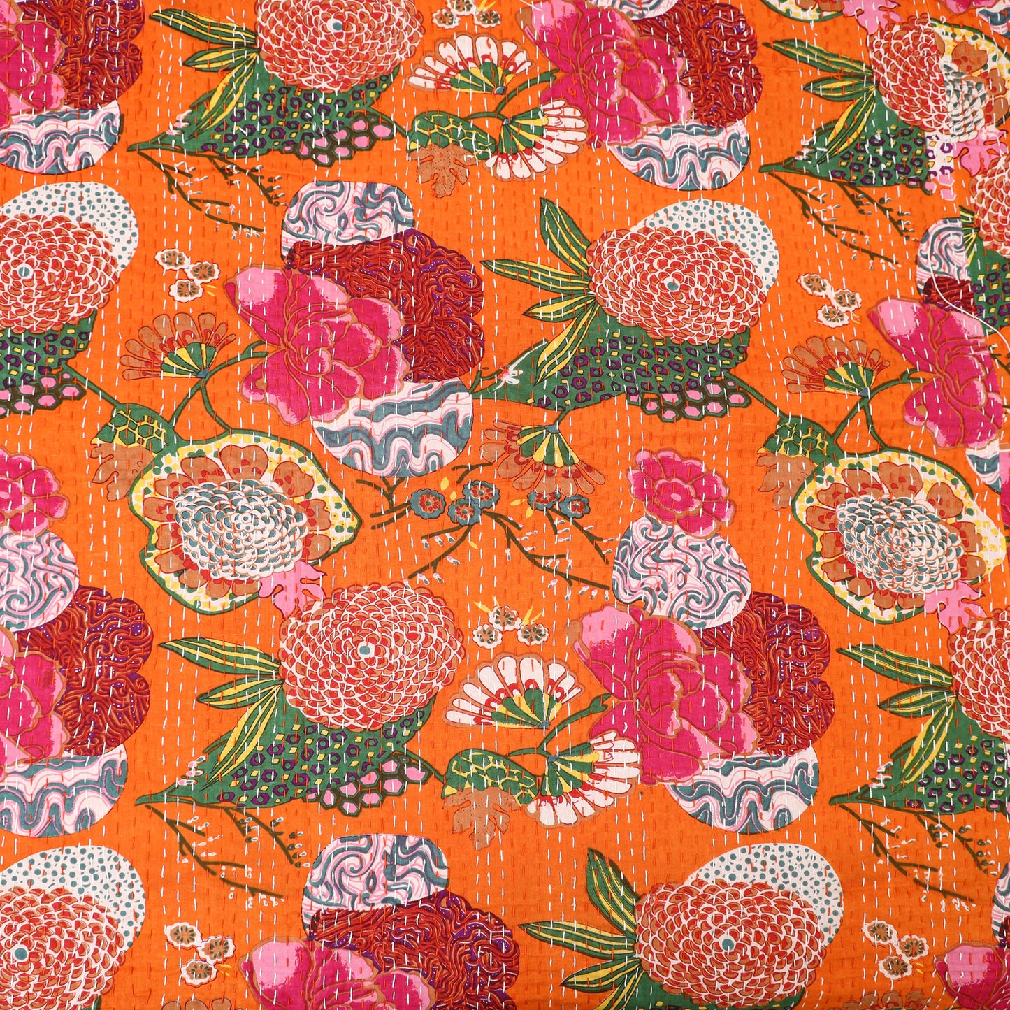 Orange - Jaipur Print Tagai Work Double Bedsheet (108 x 90 in) 11