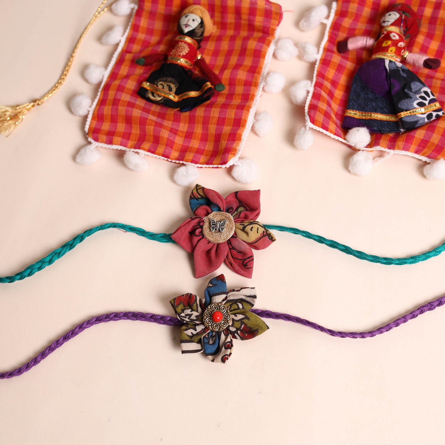 Handmade Fabric Flower Rakhi (Set of 2)