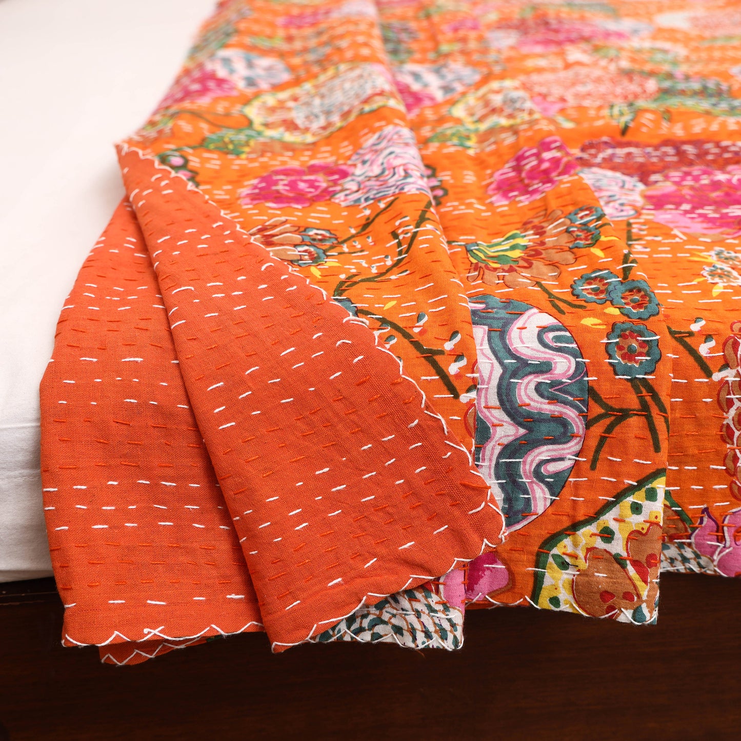 Orange - Jaipur Print Tagai Work Double Bedsheet (108 x 90 in) 11