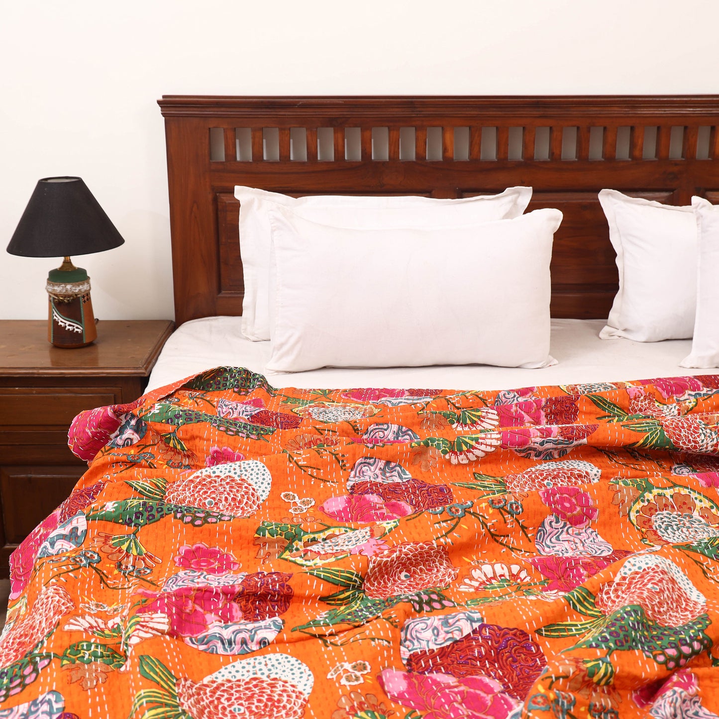 Orange - Jaipur Print Tagai Work Double Bedsheet (108 x 90 in) 11