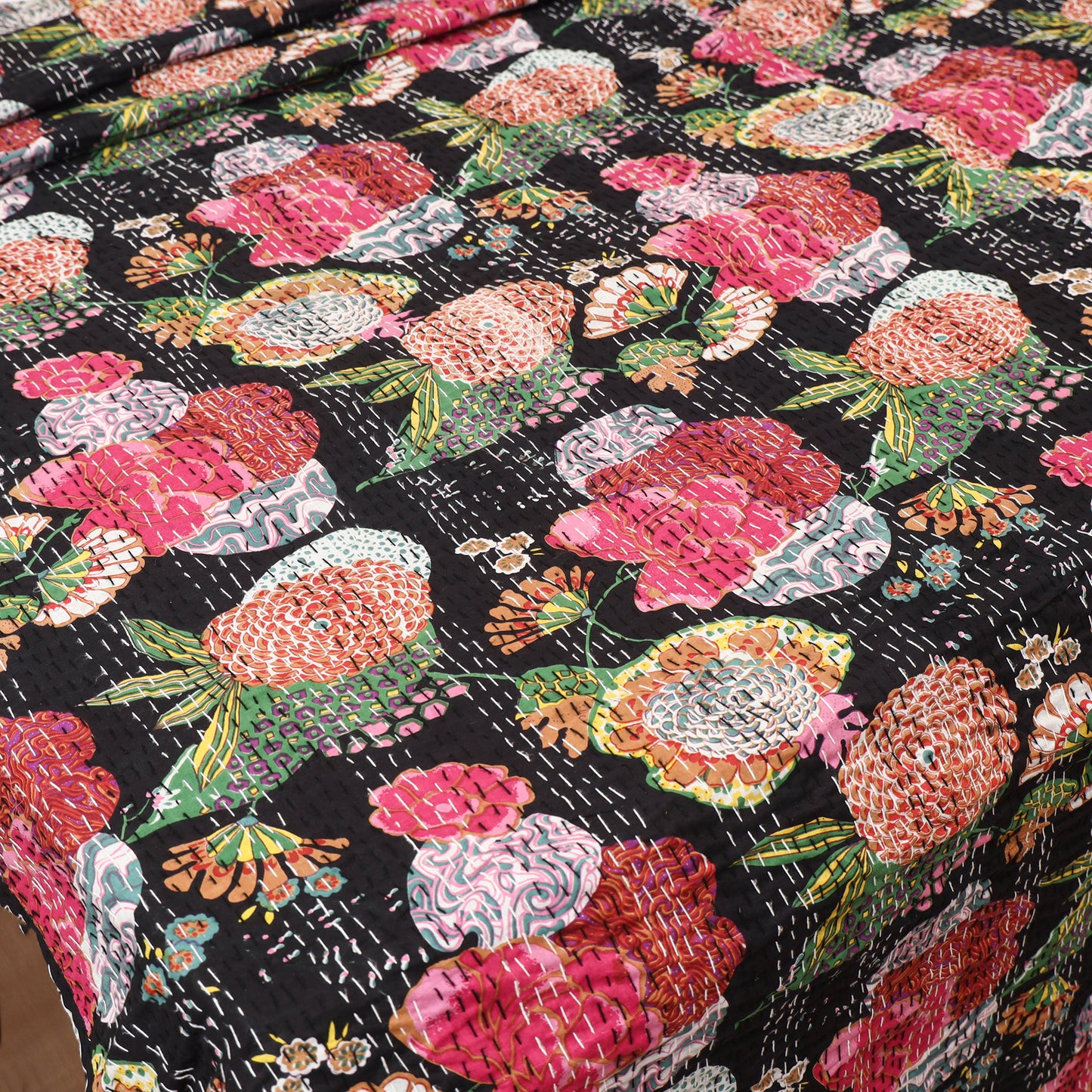 Black - Jaipur Print Tagai Work Double Bedsheet (108 x 90 in) 12