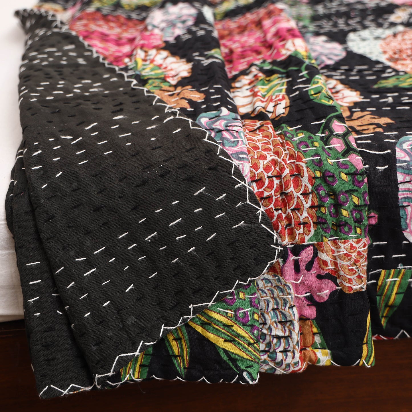 Black - Jaipur Print Tagai Work Double Bedsheet (108 x 90 in) 12