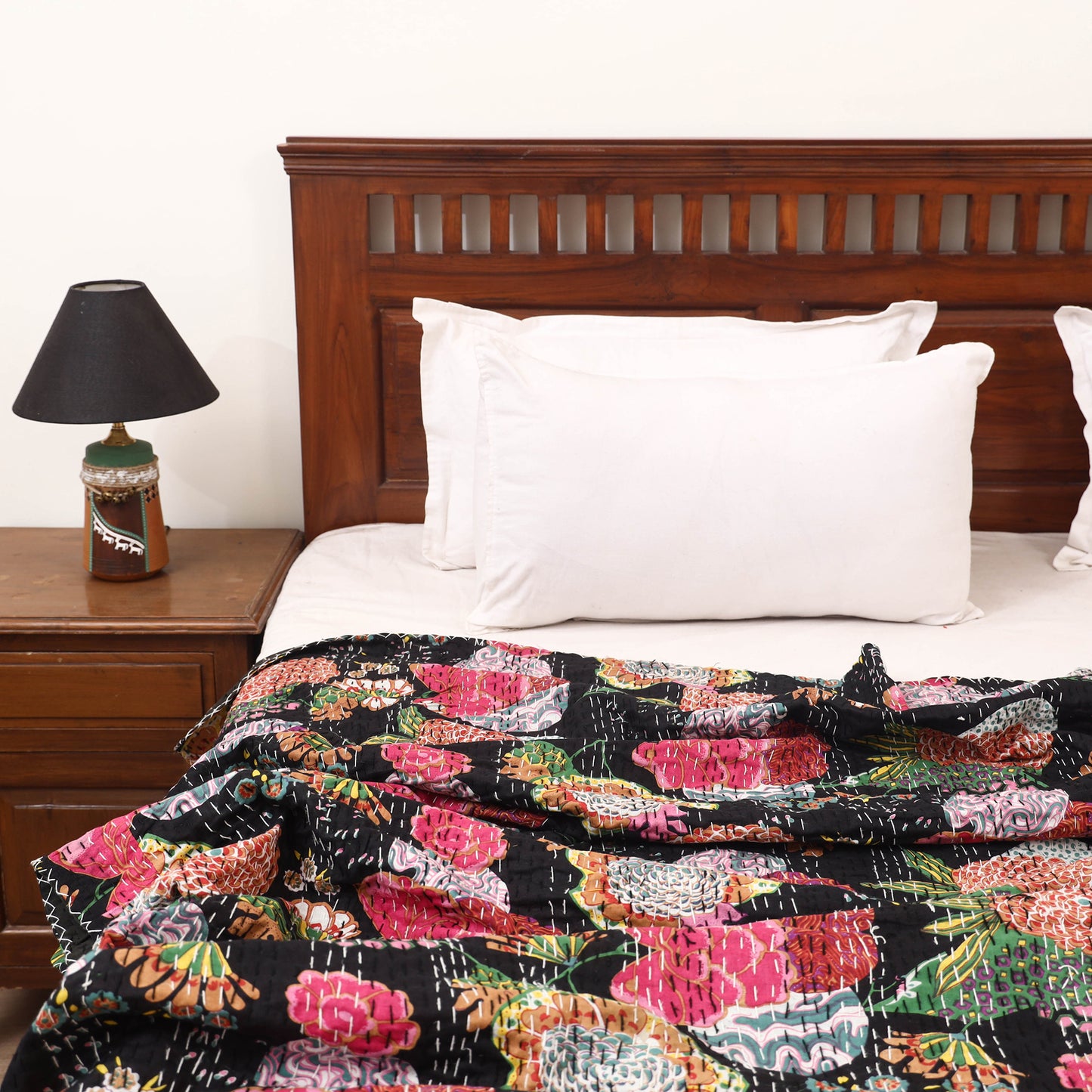 Black - Jaipur Print Tagai Work Double Bedsheet (108 x 90 in) 12