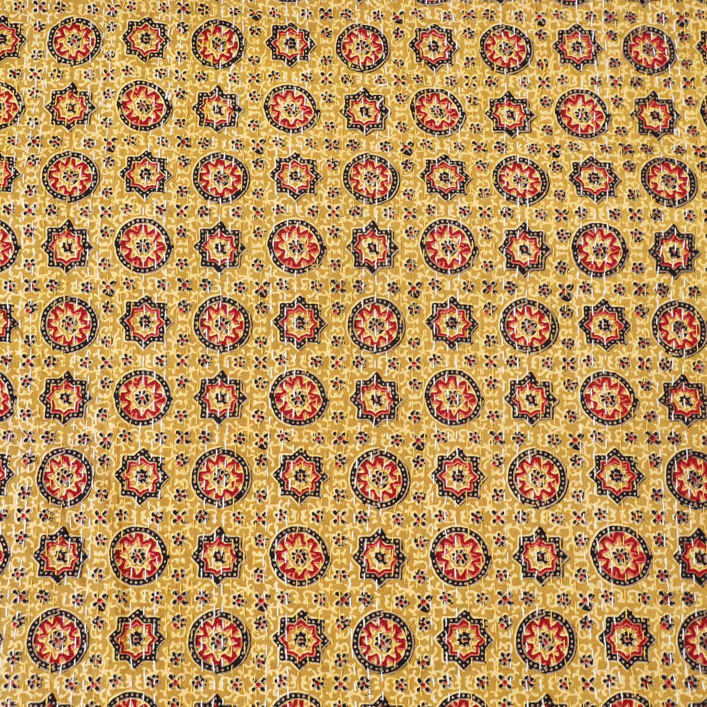 Yellow - Ajrakh Hand Block Print Tagai Work Double Bedsheet (108 x 90 in) 13