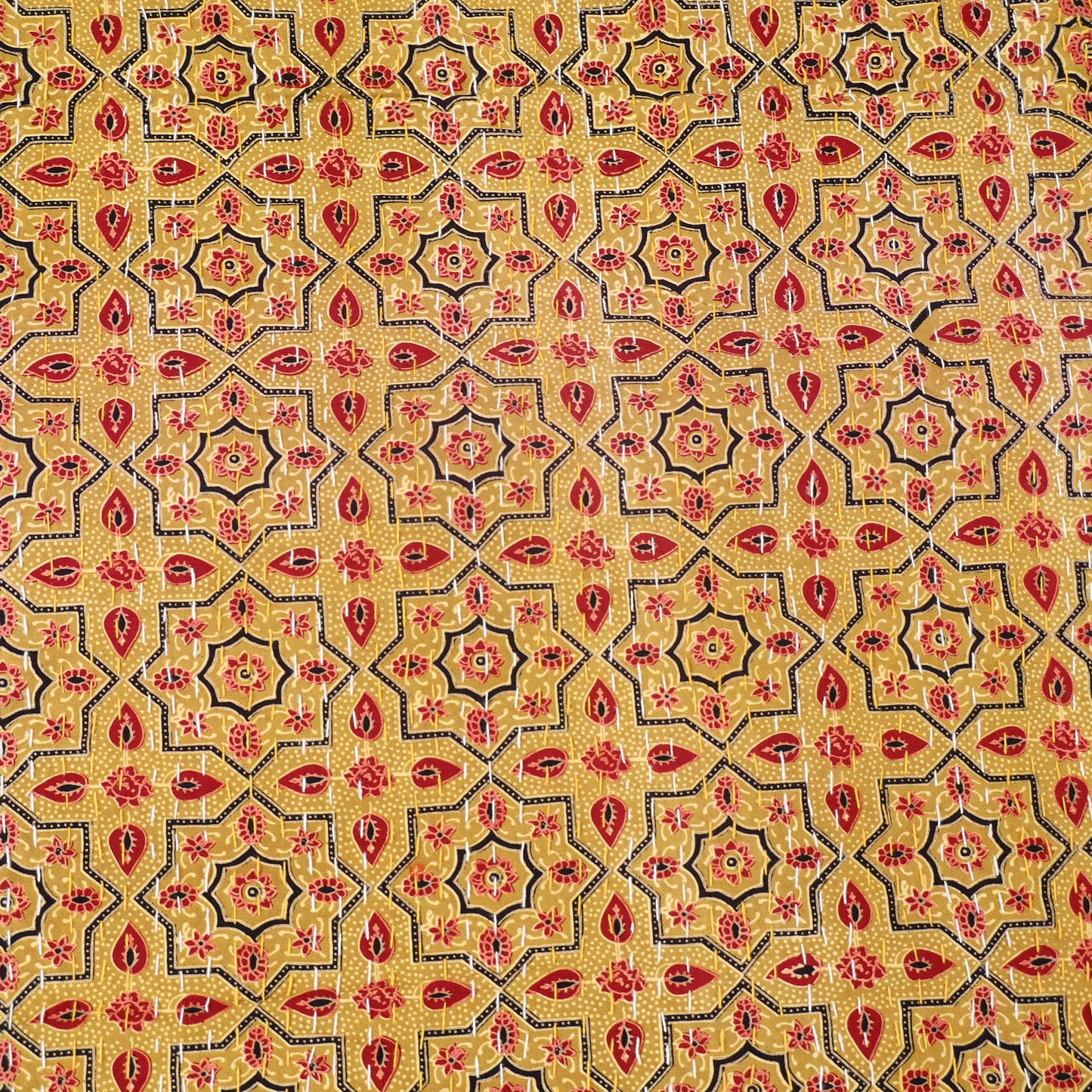 Yellow - Ajrakh Hand Block Print Tagai Work Double Bedsheet (108 x 90 in) 14