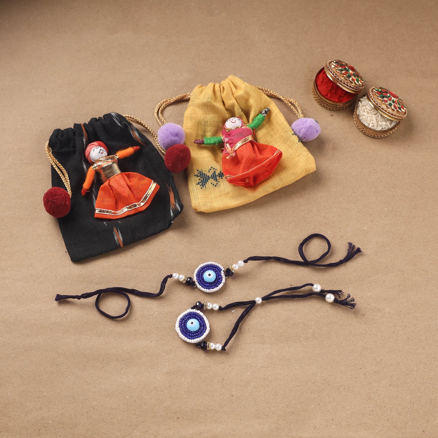 Handmade Beads Evil Eye Bhaiya Bhabhi Rakhi Set 05