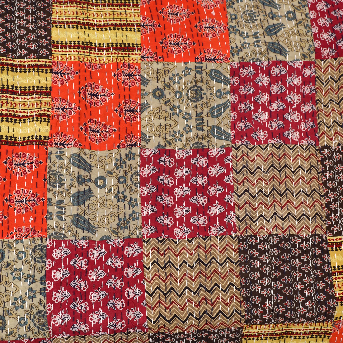 Multicolor - Ajrakh Hand Block Print Patchwork Tagai Work Double Bedsheet (108 x 90 in) 21