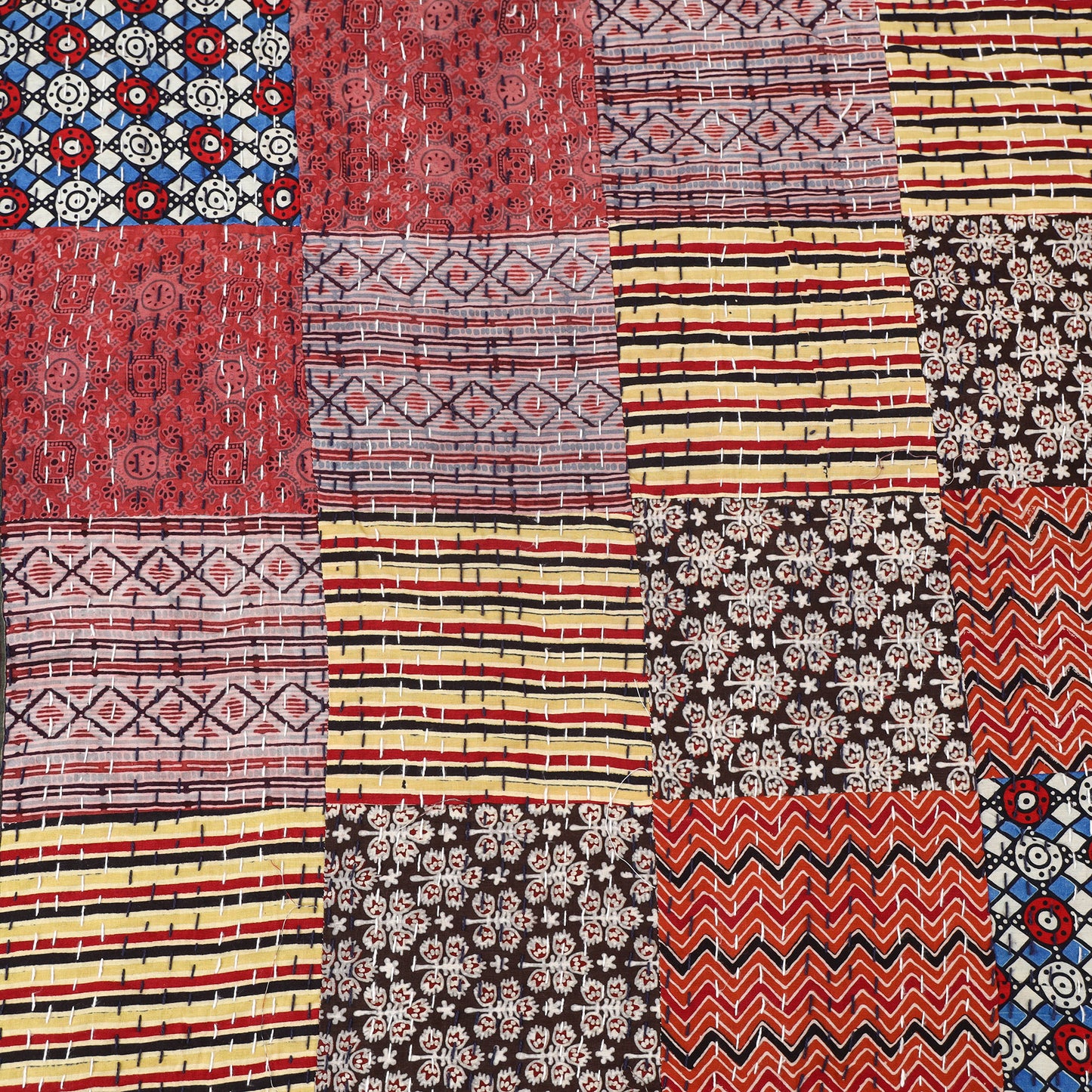 Multicolor - Ajrakh Hand Block Print Patchwork Tagai Work Double Bedsheet (108 x 90 in) 24