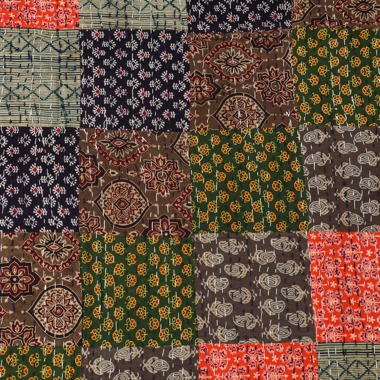 Ajrakh Hand Block Print Patchwork Tagai Work Double Bedsheet (108 x 90 in) 25