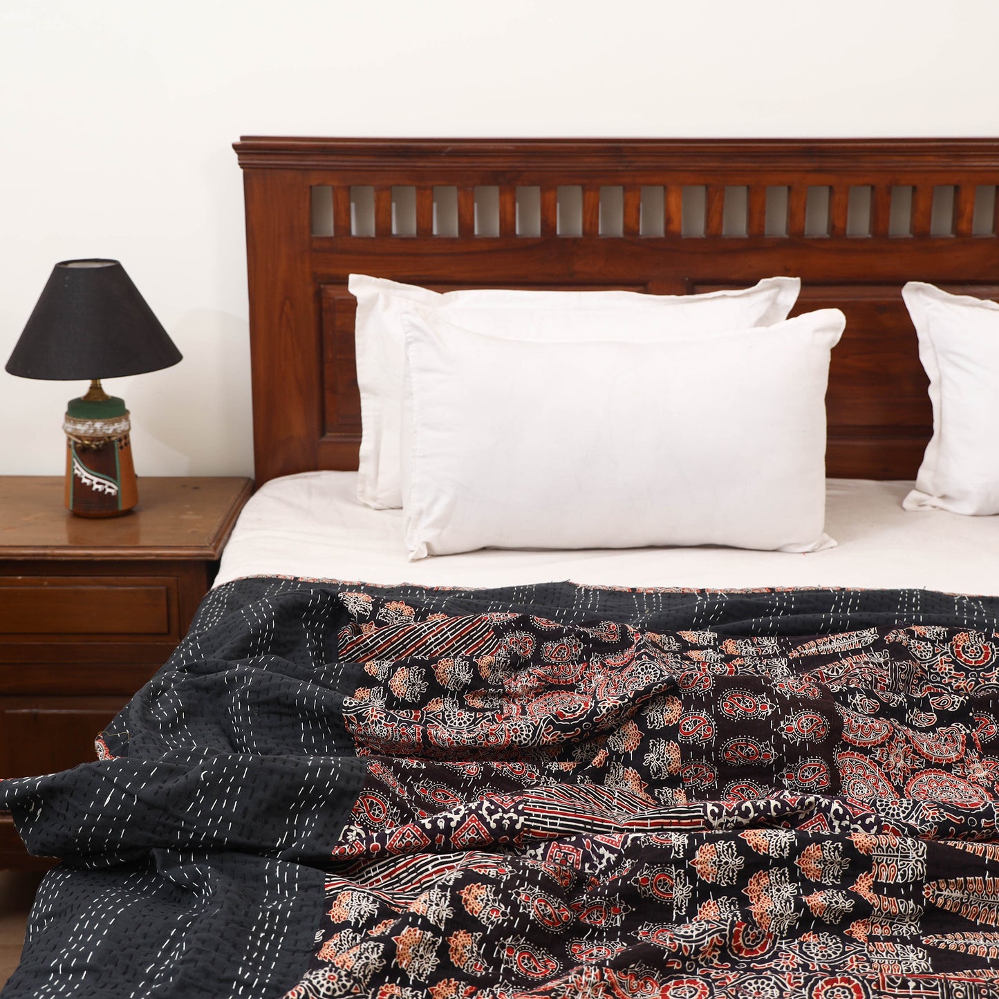 Ajrakh Hand Block Print Patchwork Tagai Work Double Bedsheet (108 x 90 in) 26