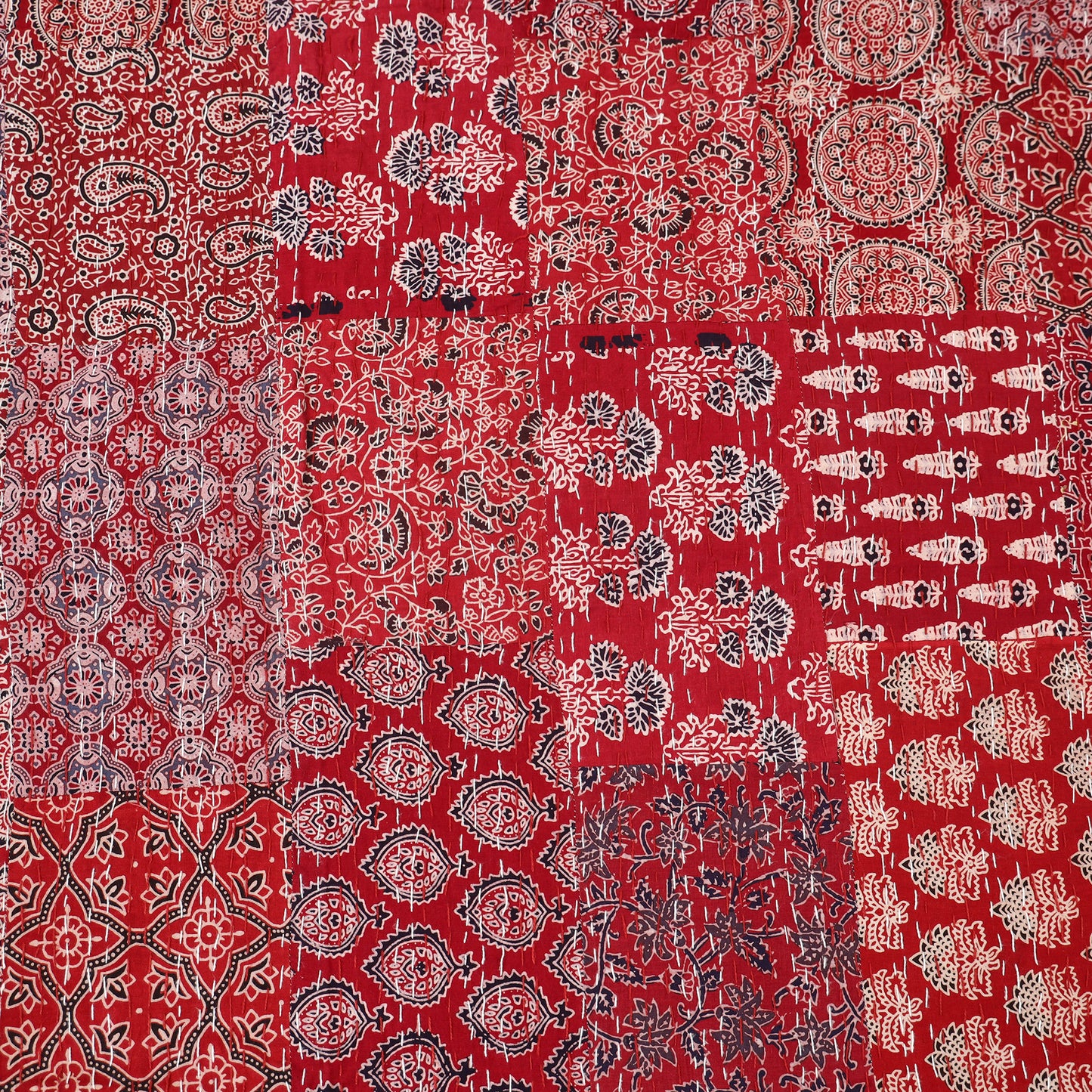 Ajrakh Hand Block Print Patchwork Tagai Work Double Bedsheet (108 x 90 in) 28