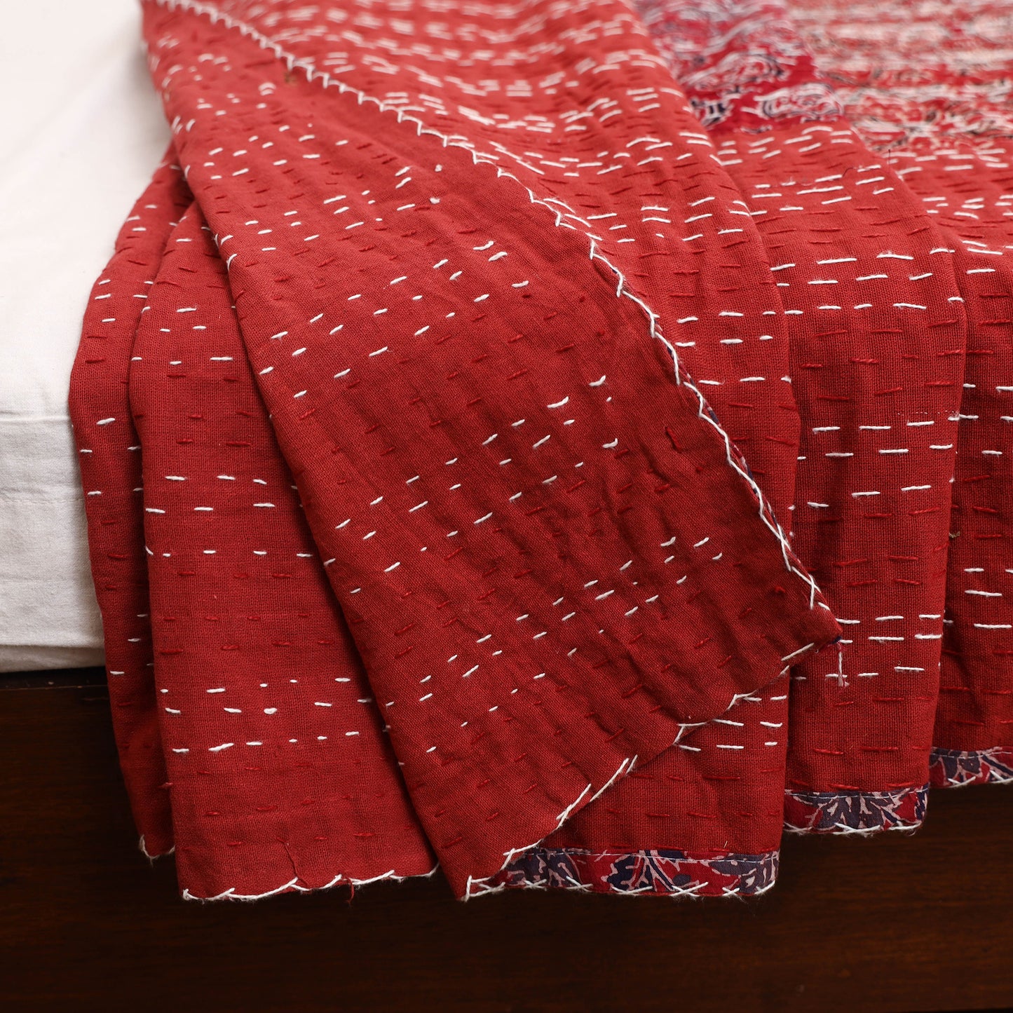Ajrakh Hand Block Print Patchwork Tagai Work Double Bedsheet (108 x 90 in) 28