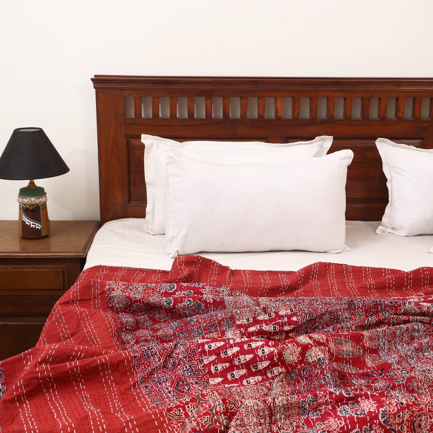 Ajrakh Hand Block Print Patchwork Tagai Work Double Bedsheet (108 x 90 in) 28