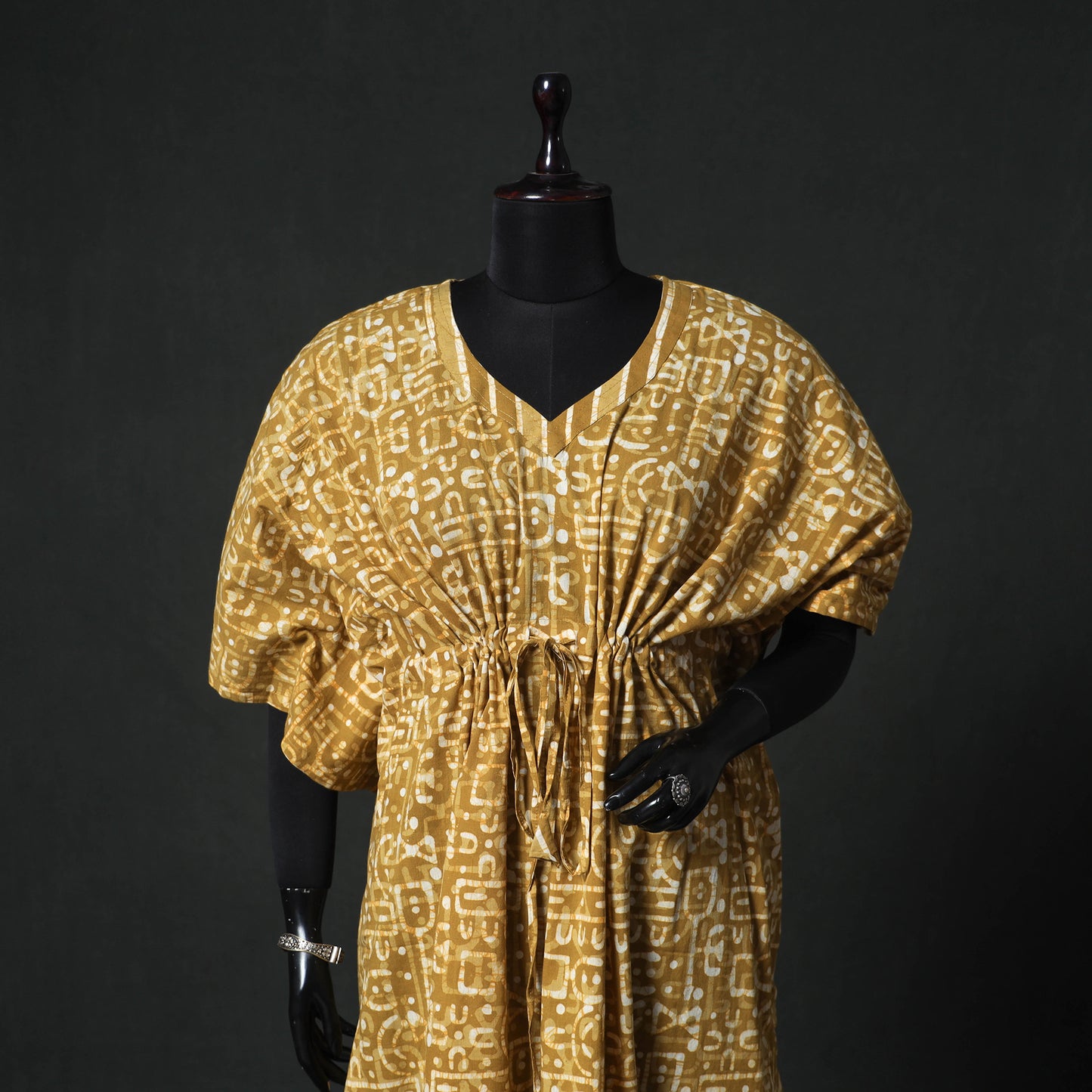 Yellow - Hand Block Batik Print Cotton Kaftan (Long) 01