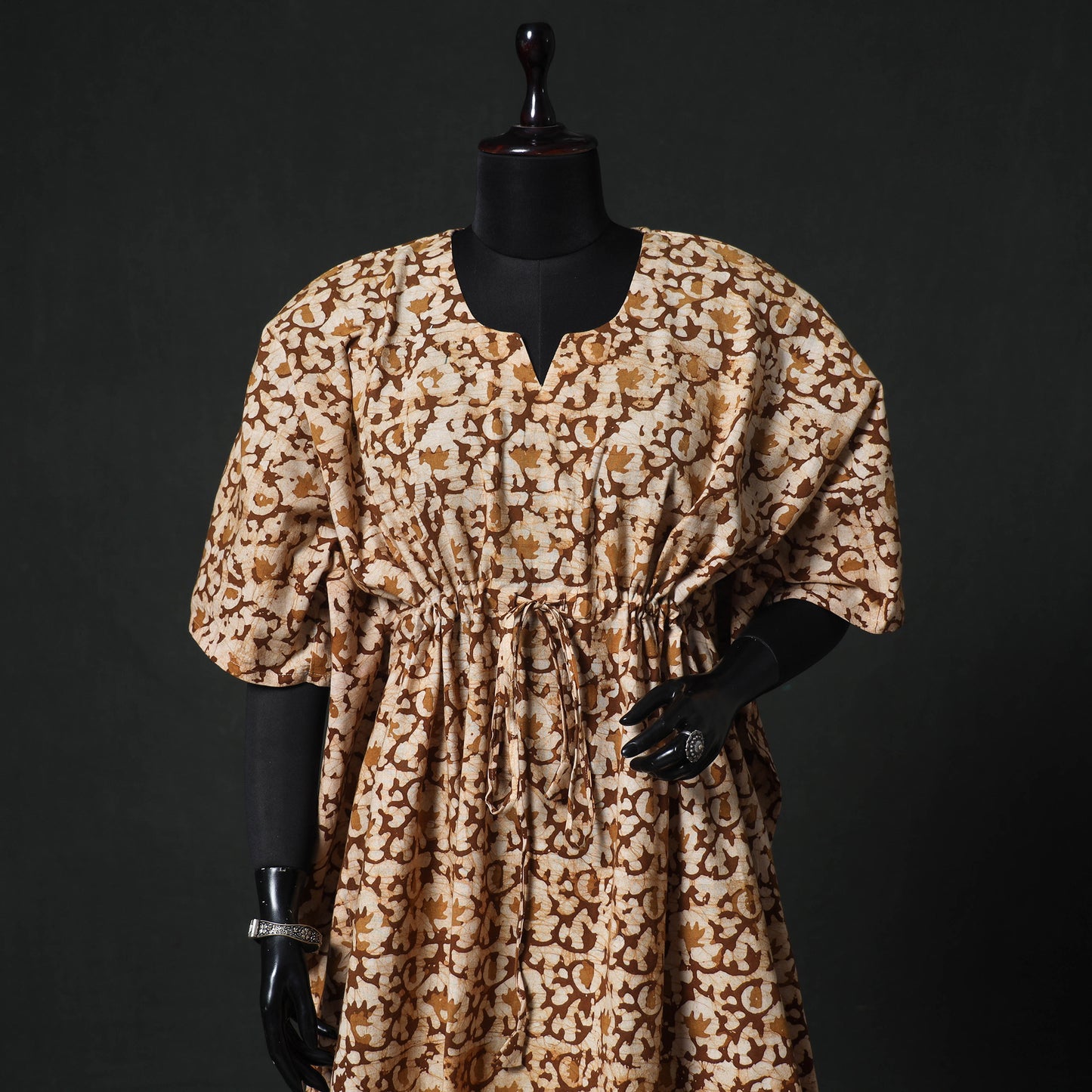 Brown - Hand Block Batik Print Cotton Kaftan (Medium) 60