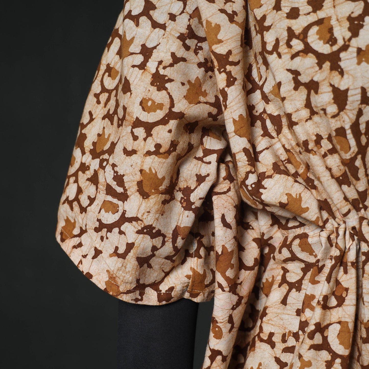 Brown - Hand Block Batik Print Cotton Kaftan (Medium) 60