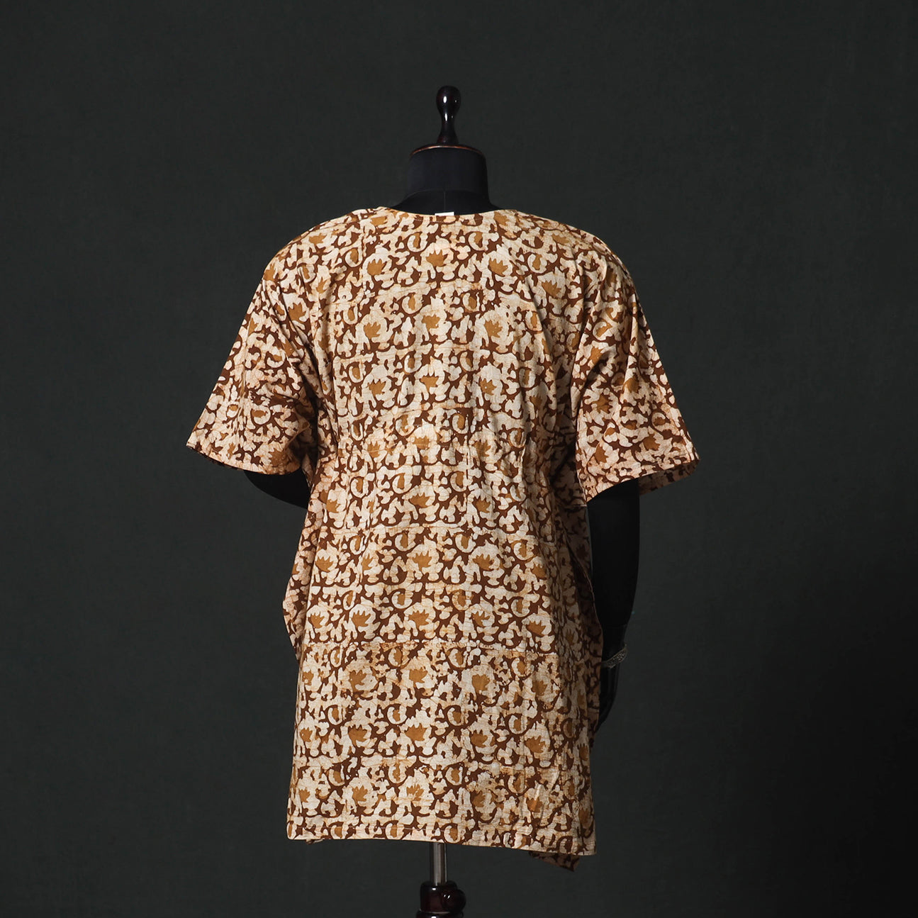 Brown - Hand Block Batik Print Cotton Kaftan (Medium) 60