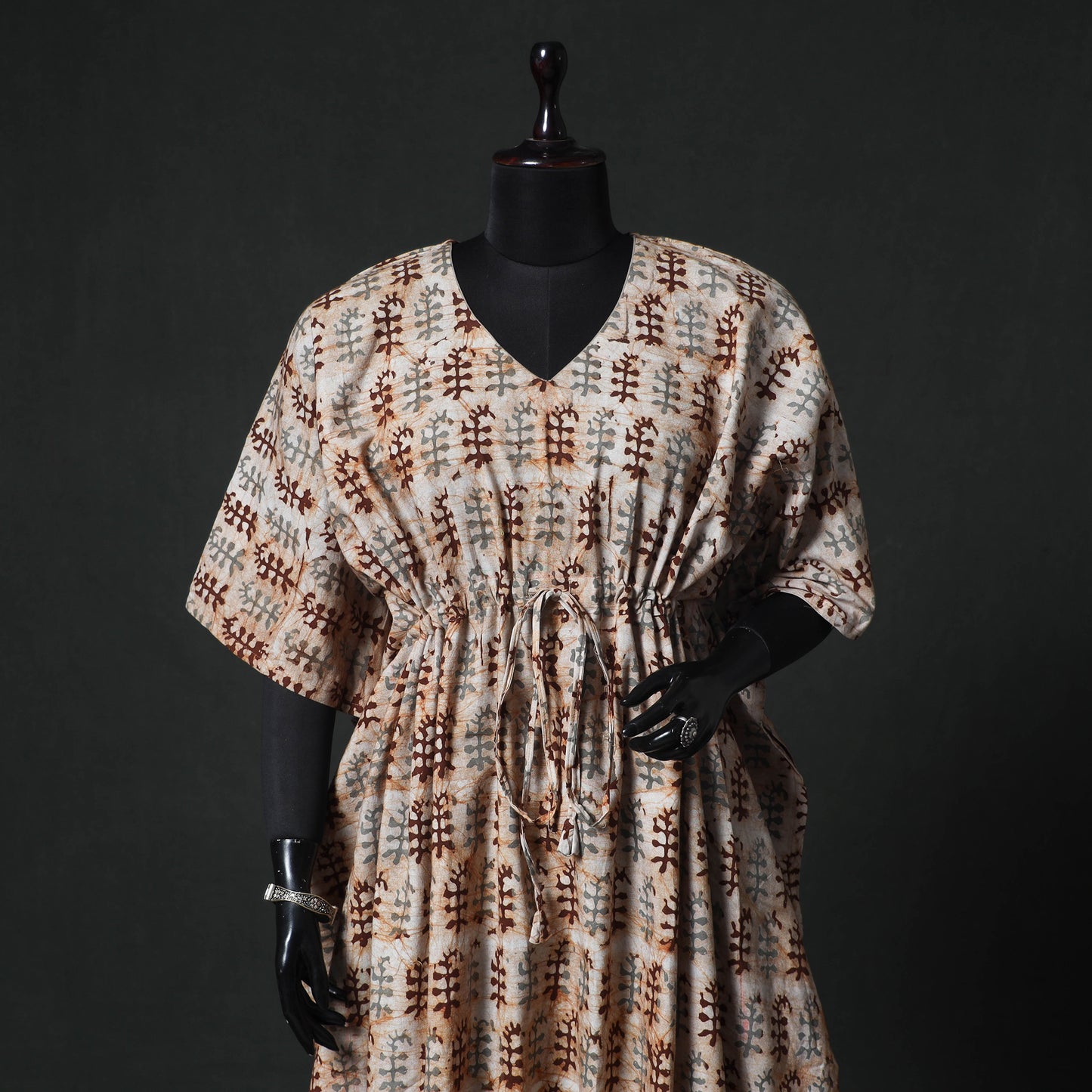 Brown - Hand Block Batik Print Cotton Kaftan (Long) 02
