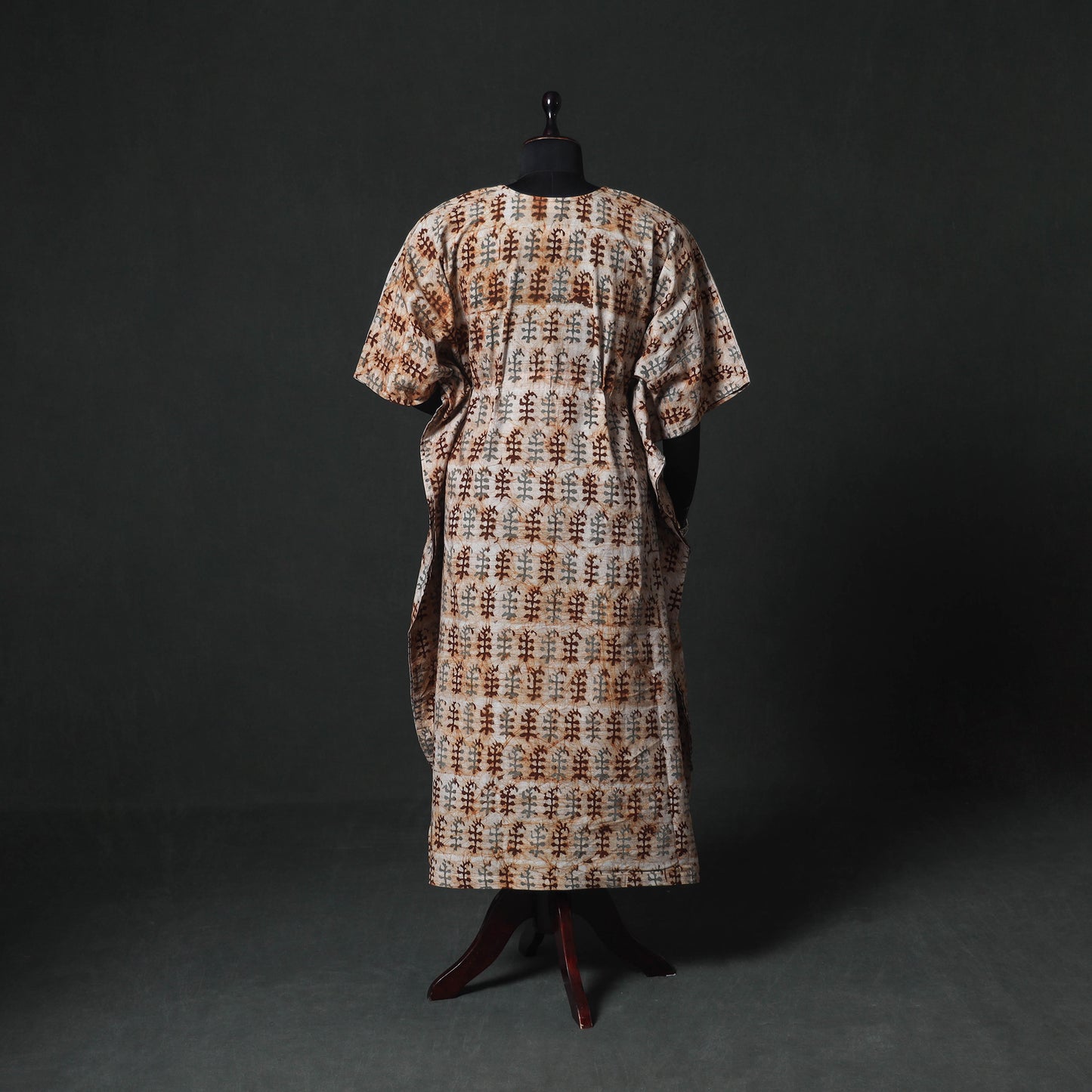 Brown - Hand Block Batik Print Cotton Kaftan (Long) 02