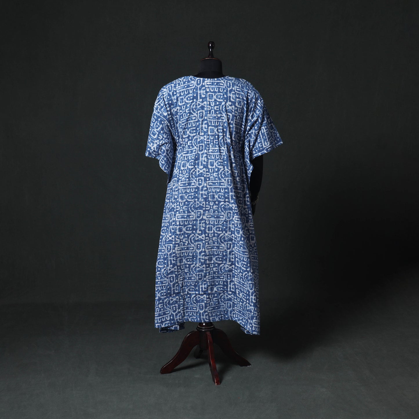 Blue - Hand Block Batik Print Cotton Kaftan (Long) 03