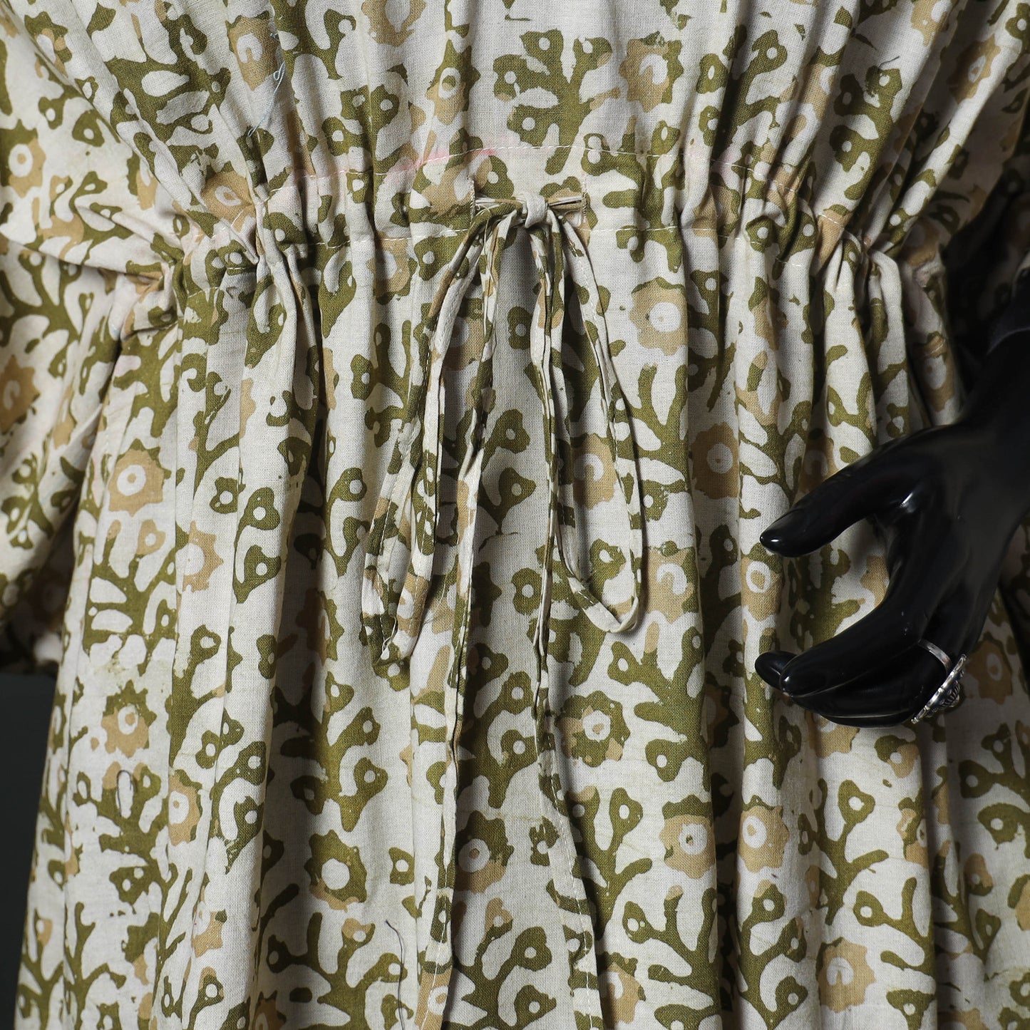 Green - Hand Block Batik Print Cotton Kaftan (Long) 04