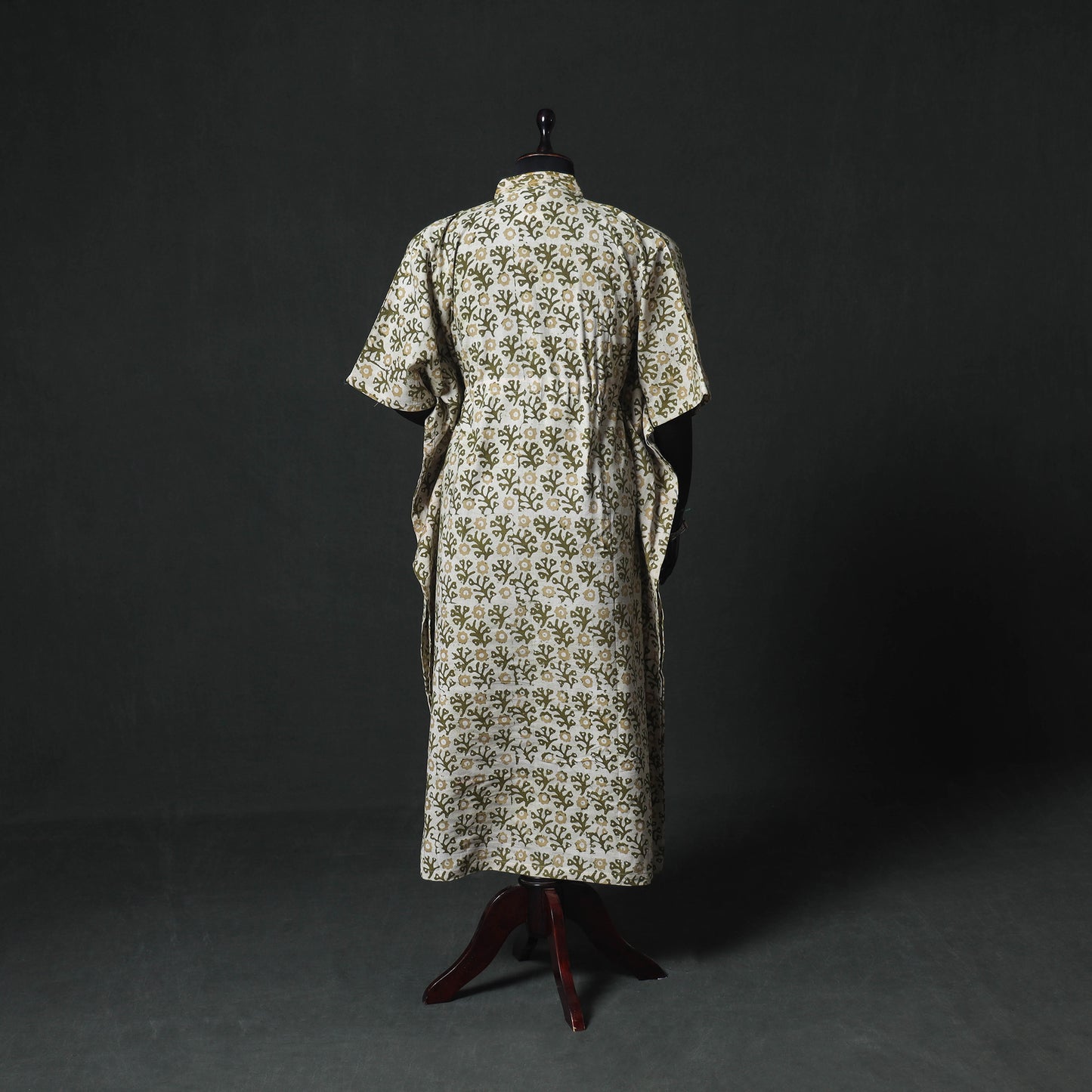 Green - Hand Block Batik Print Cotton Kaftan (Long) 04