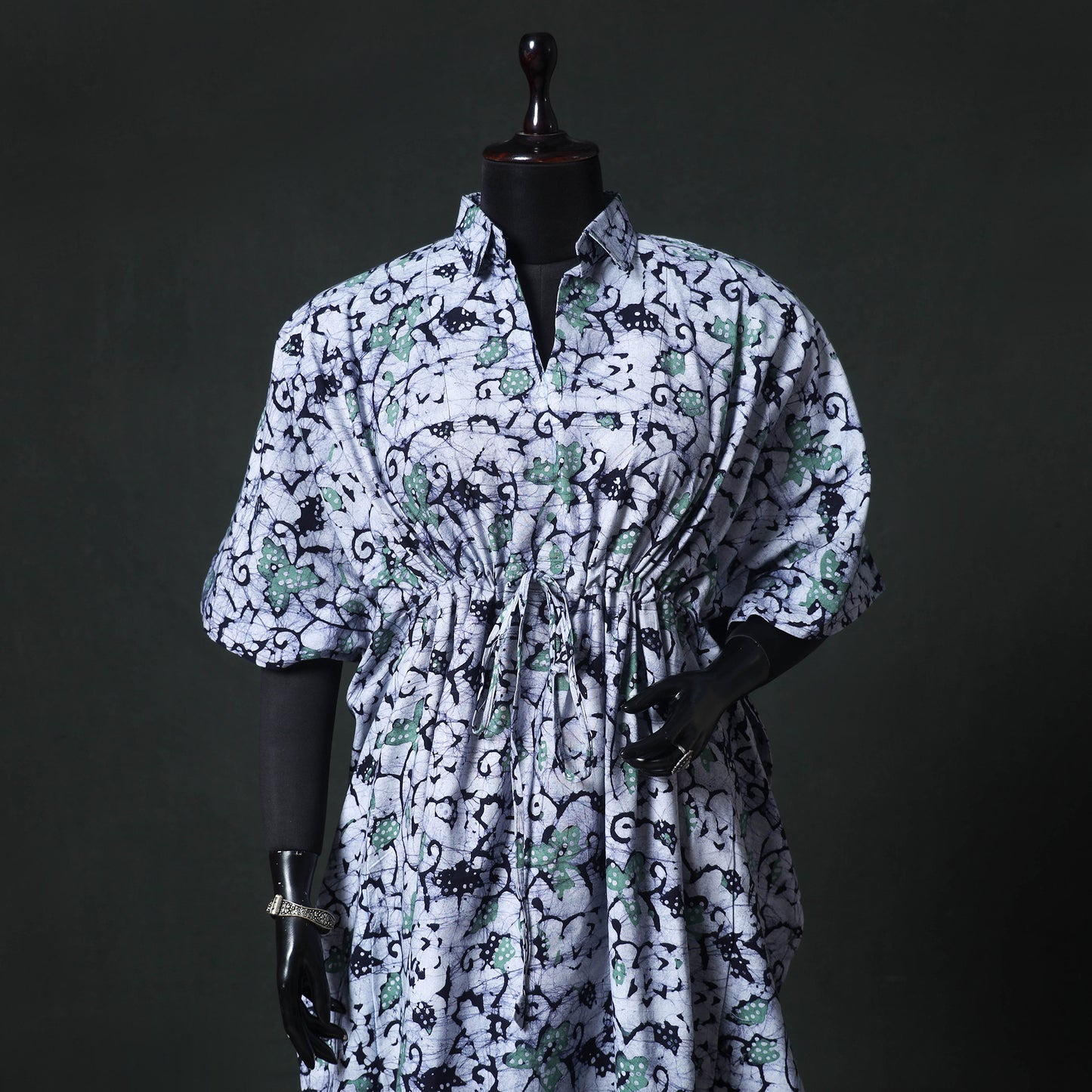 Blue - Hand Block Batik Print Cotton Kaftan (Long) 06