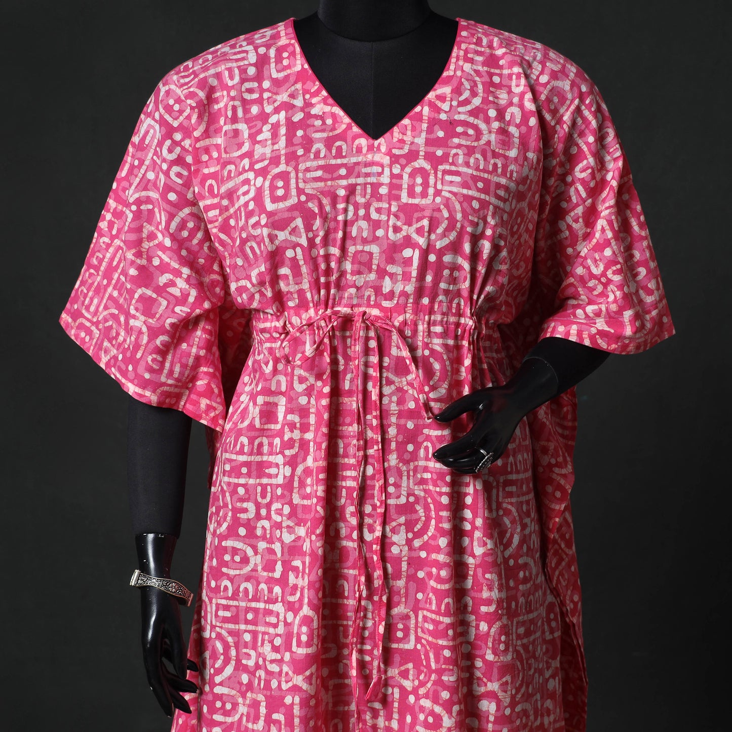 Pink - Hand Block Batik Print Cotton Kaftan (Long) 08