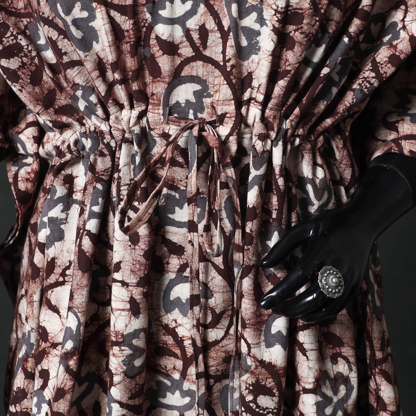 Brown - Hand Block Batik Print Cotton Kaftan (Long) 09