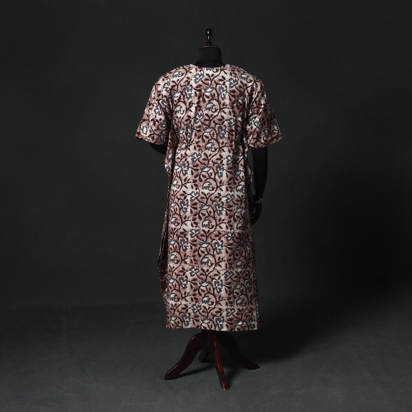 Brown - Hand Block Batik Print Cotton Kaftan (Long) 09