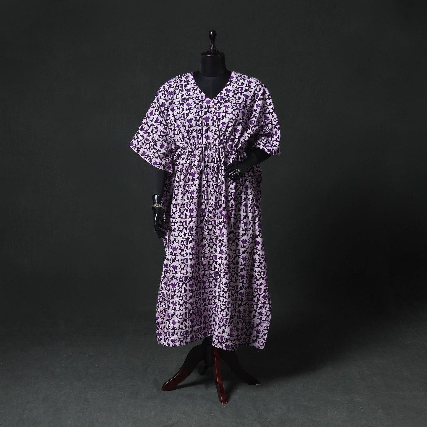 Purple - hand Block Batik Print Cotton Kaftan (Long) 11