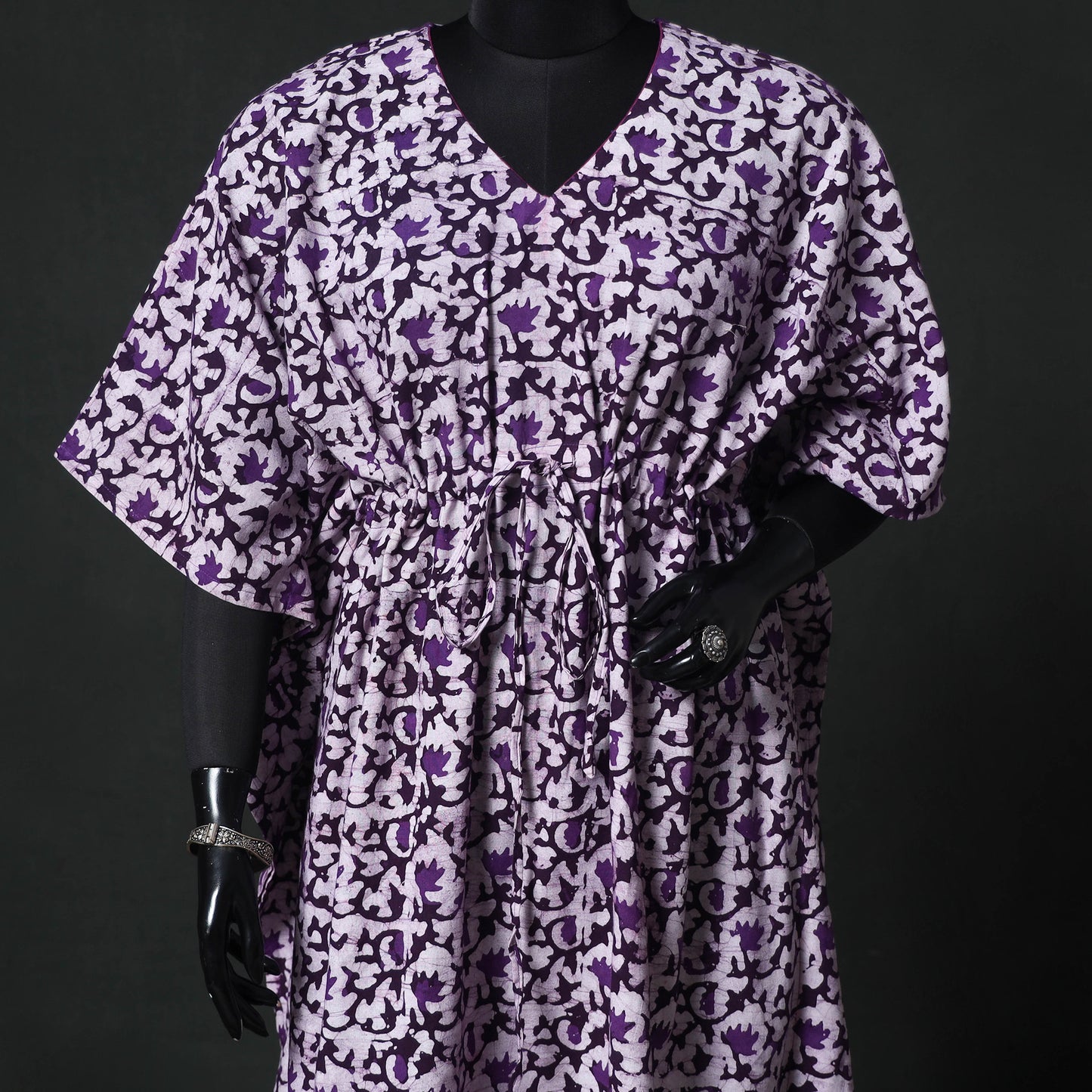 Purple - hand Block Batik Print Cotton Kaftan (Long) 11