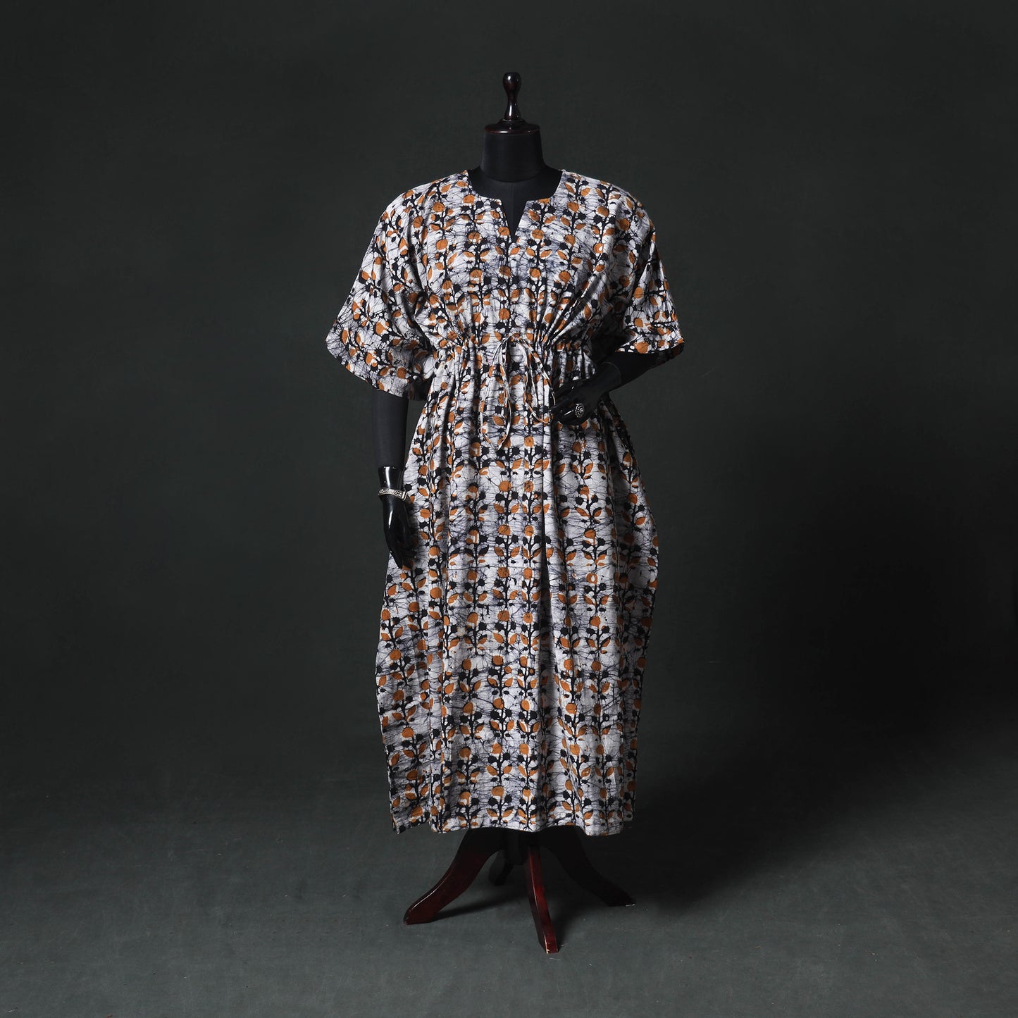 Orange - Hand Block Batik Print Cotton Kaftan (Long) 20