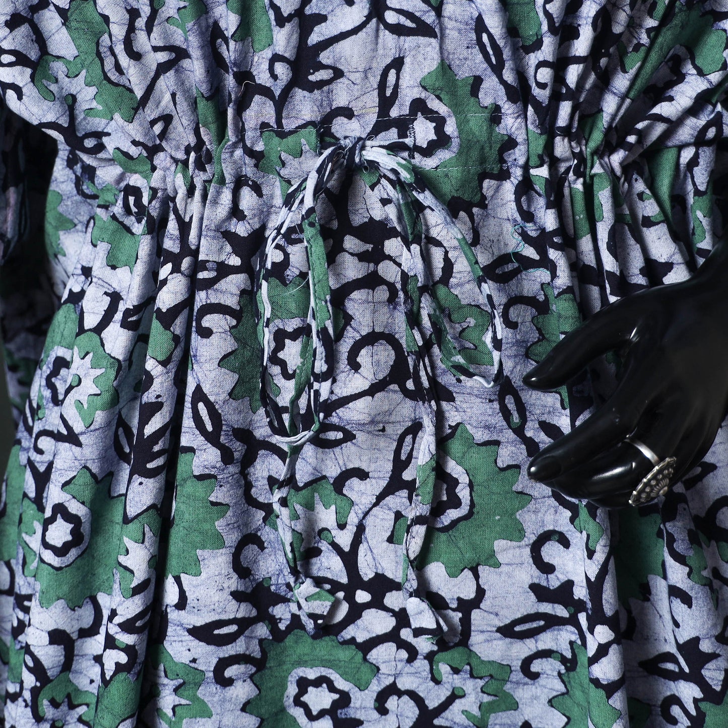 Green - Hand Block Batik Print Cotton Kaftan (Long) 12