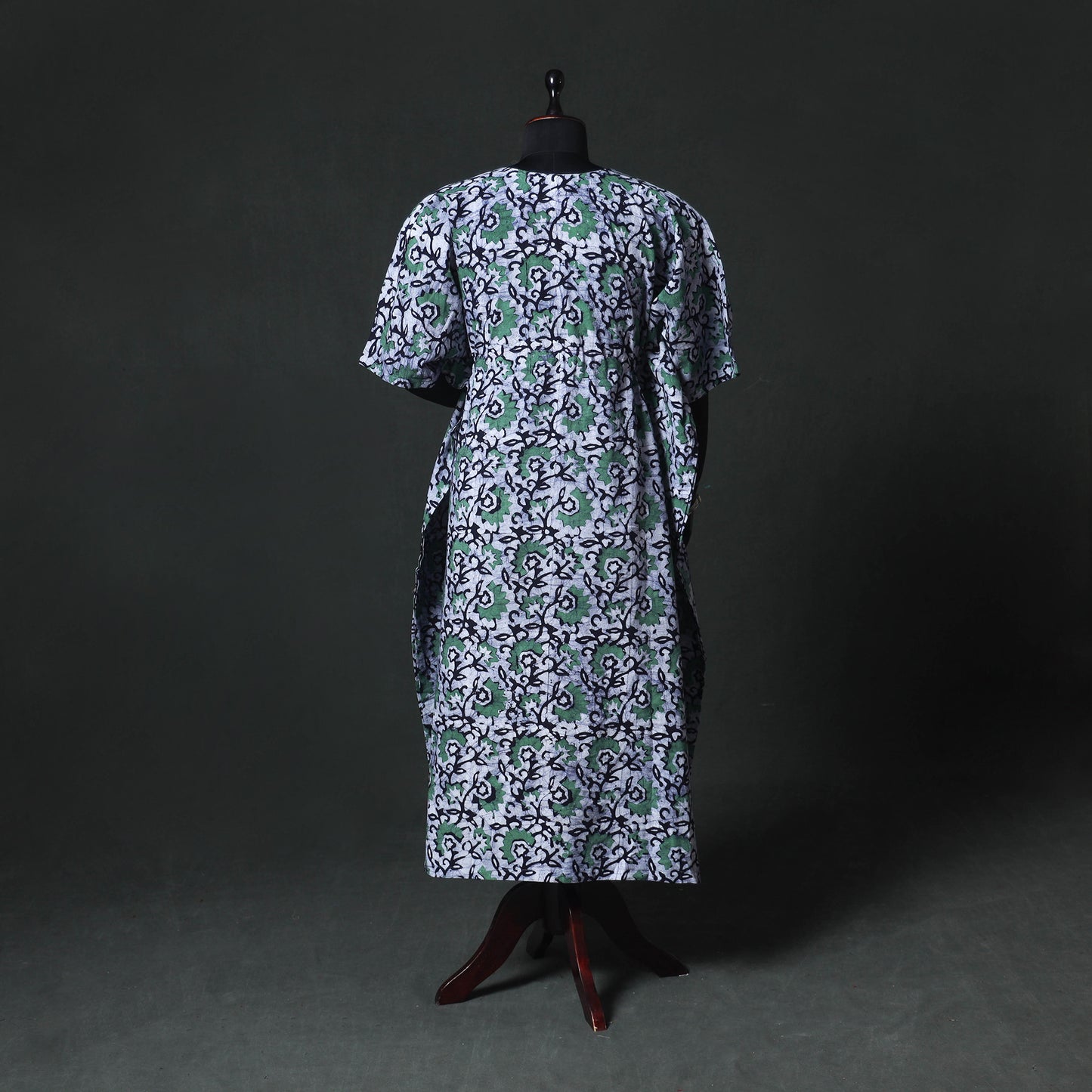 Green - Hand Block Batik Print Cotton Kaftan (Long) 12