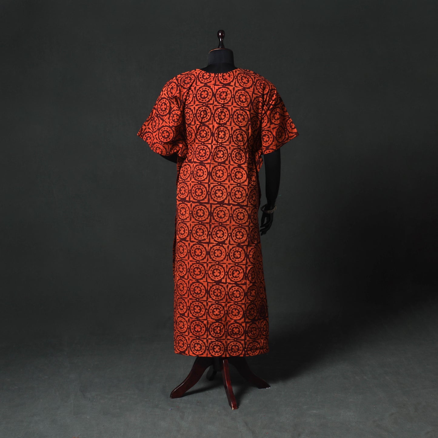 Red - Hand Block Batik Print Cotton Kaftan (Long) 14
