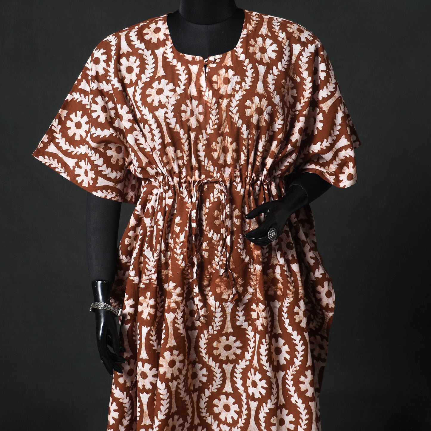 Brown - Hand Block Batik Print Cotton Kaftan (Long) 15