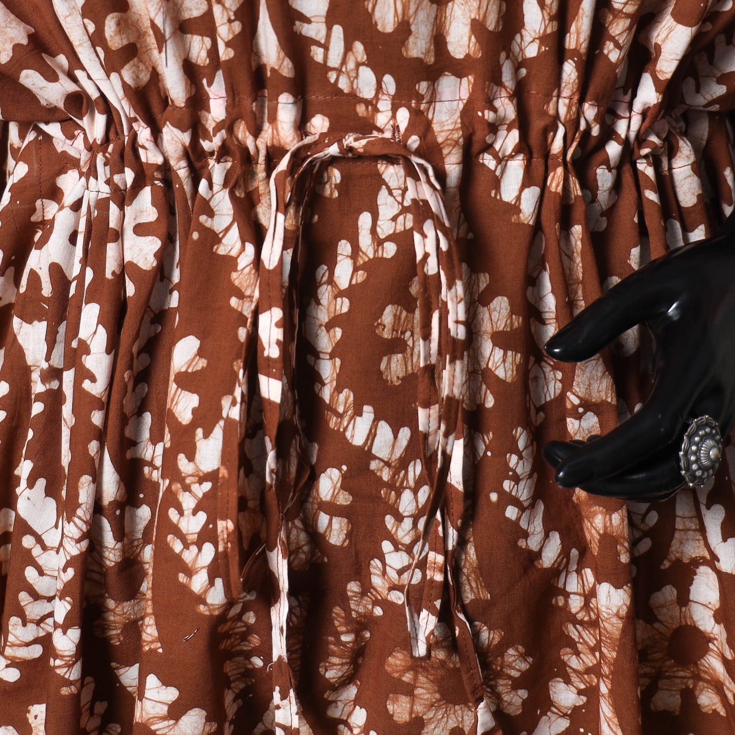Brown - Hand Block Batik Print Cotton Kaftan (Long) 15