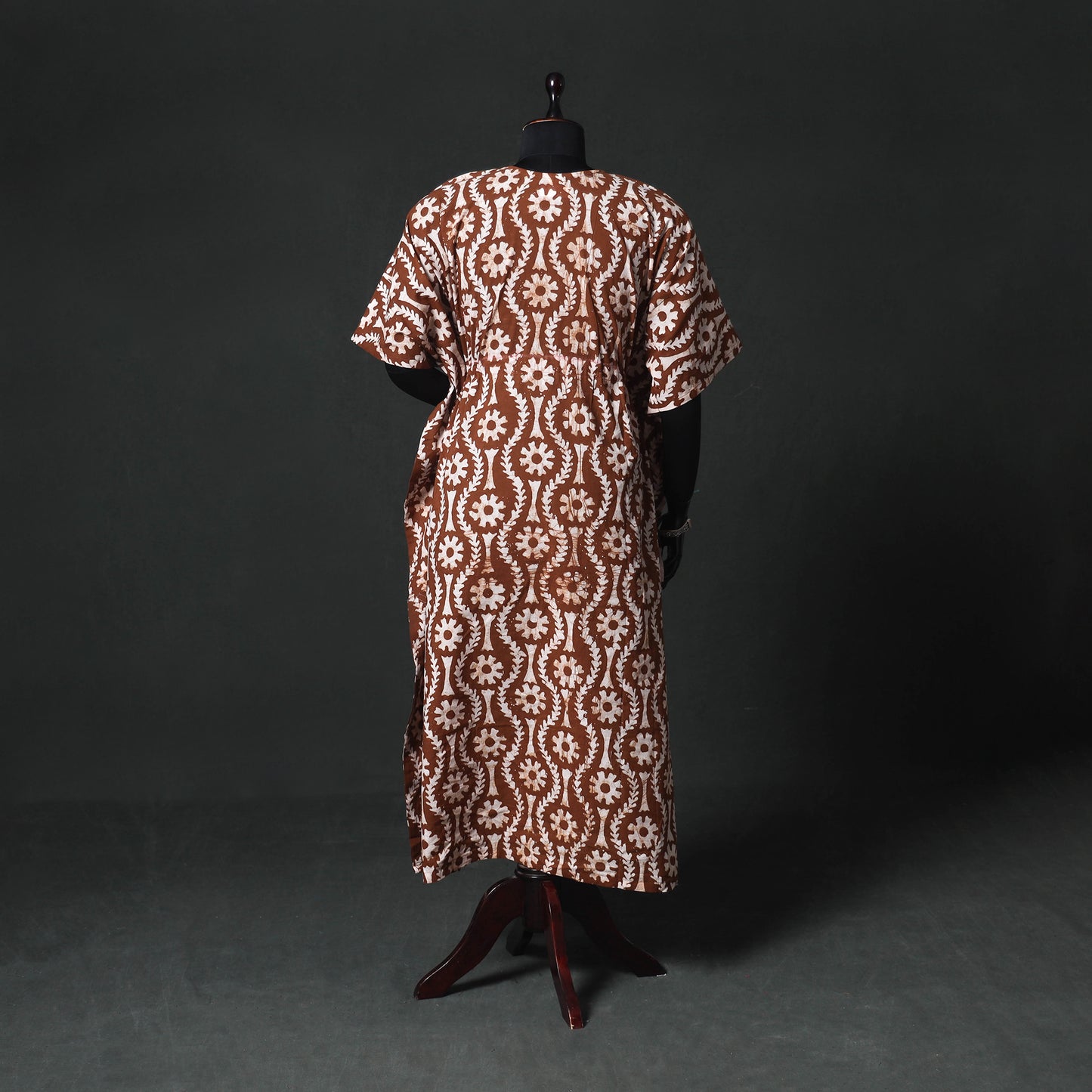 Brown - Hand Block Batik Print Cotton Kaftan (Long) 15