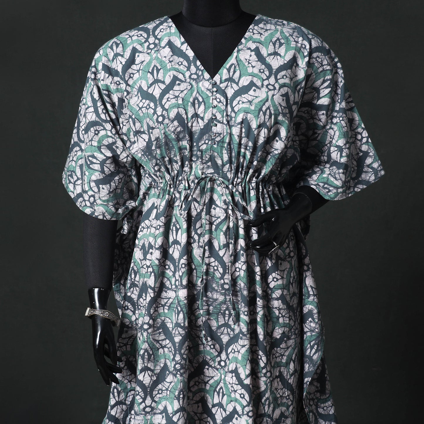 Green - Hand Block Batik Print Cotton Kaftan (Long) 18