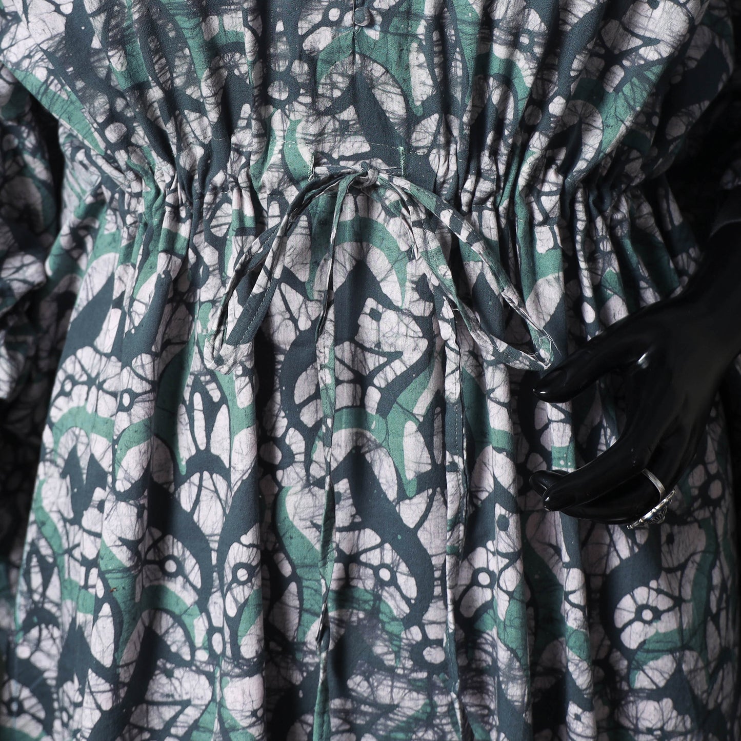 Green - Hand Block Batik Print Cotton Kaftan (Long) 18