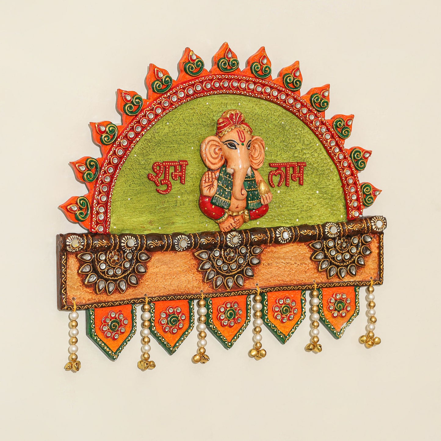 Diwali decor handpainted wooden ganesh wall hanging 02