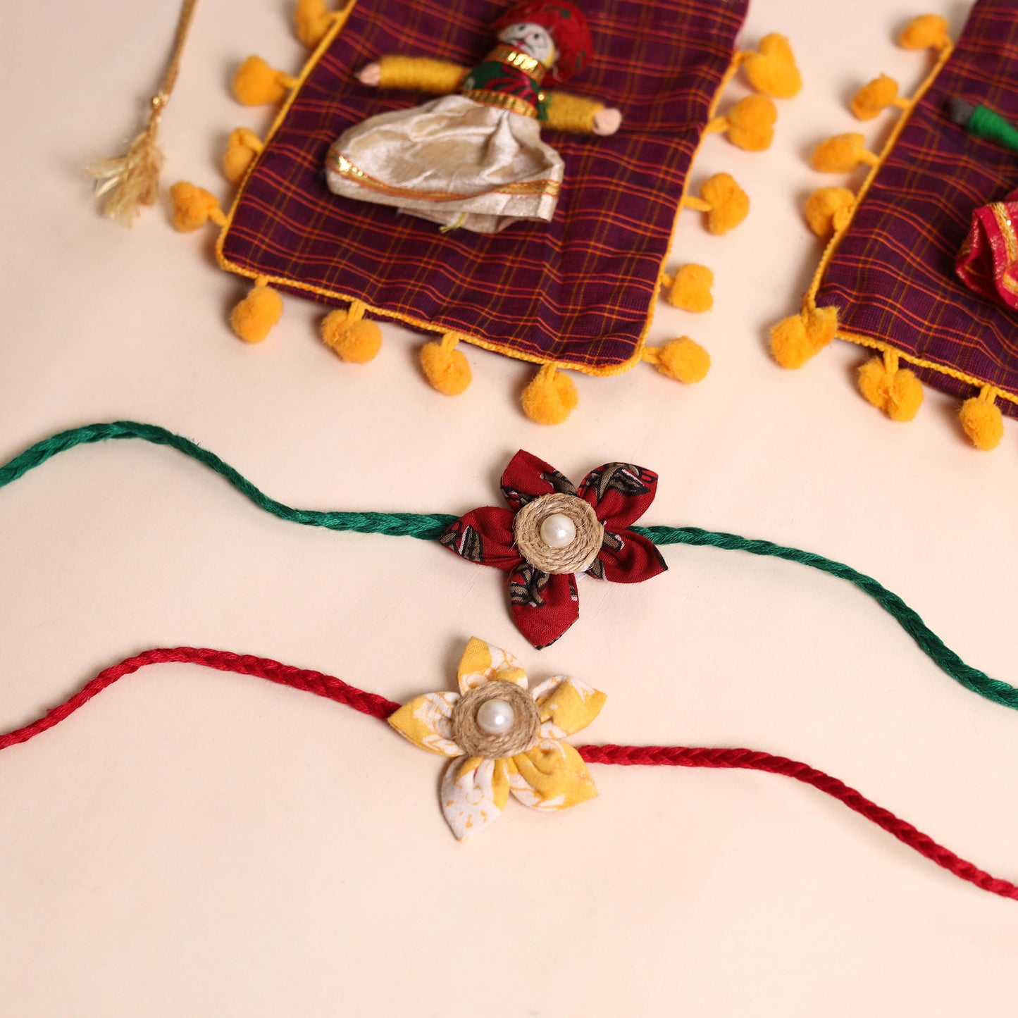 Handmade Fabric Flower Rakhi (Set of 2)