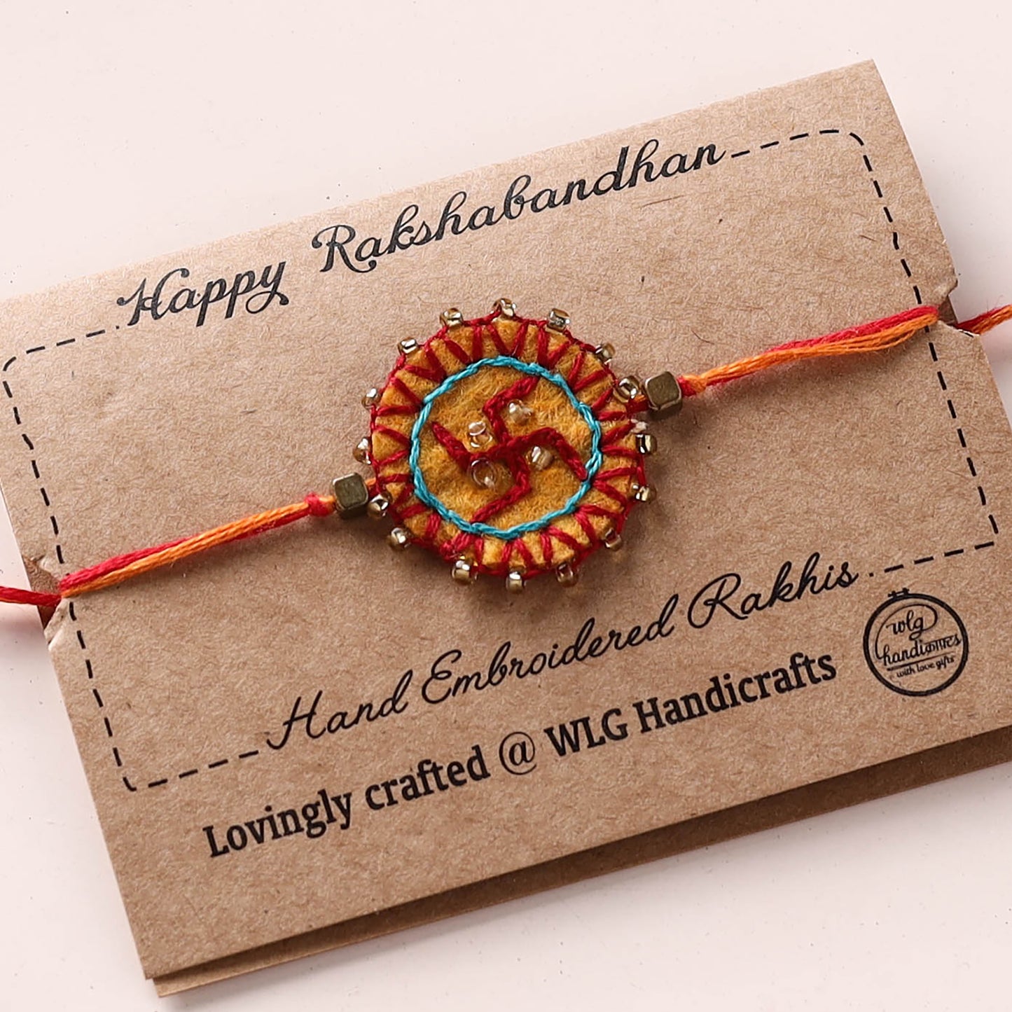 Swastika - Hand Embroidered Felt & Bead Work Rakhi 07