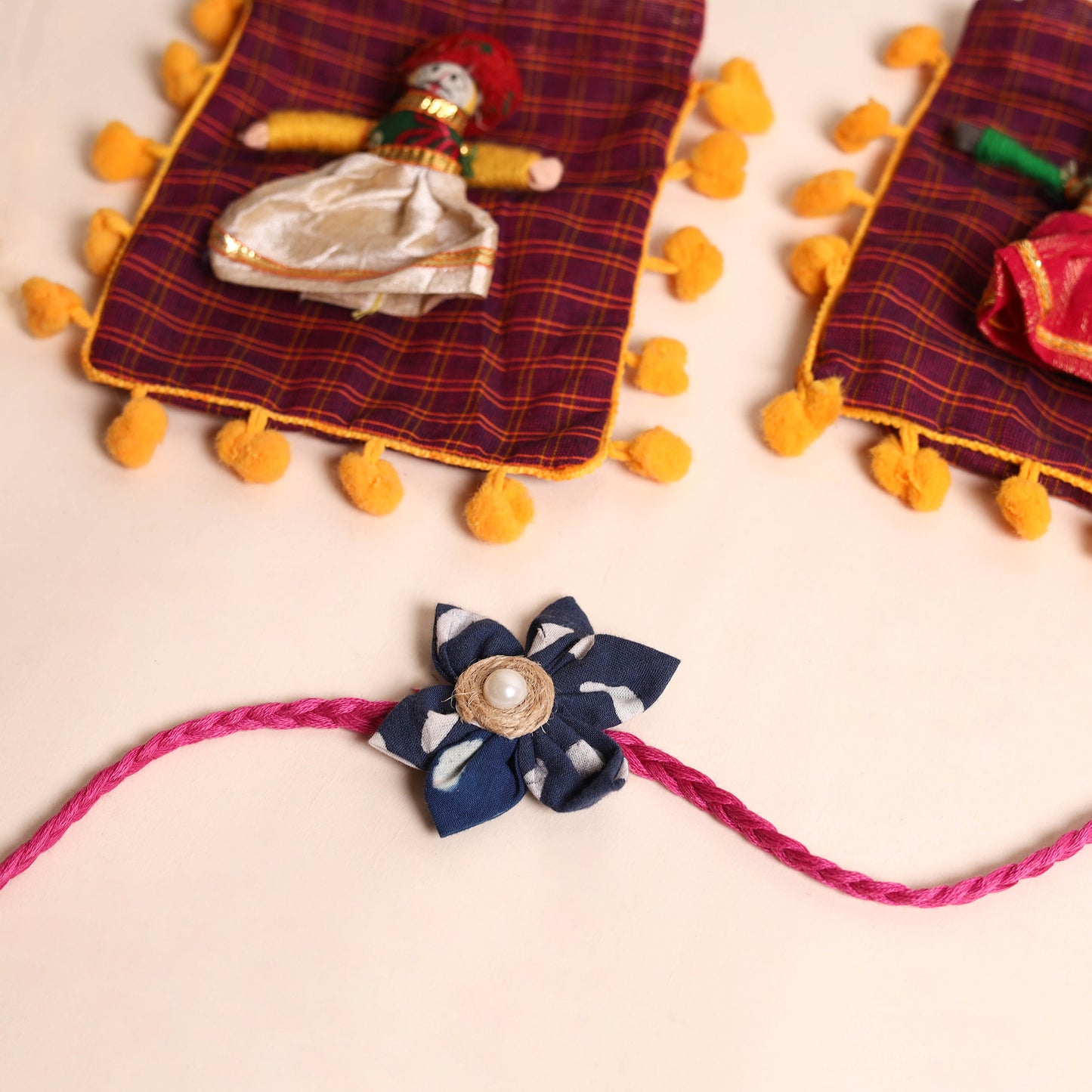 Handmade Fabric Flower Rakhi (Set of 2)